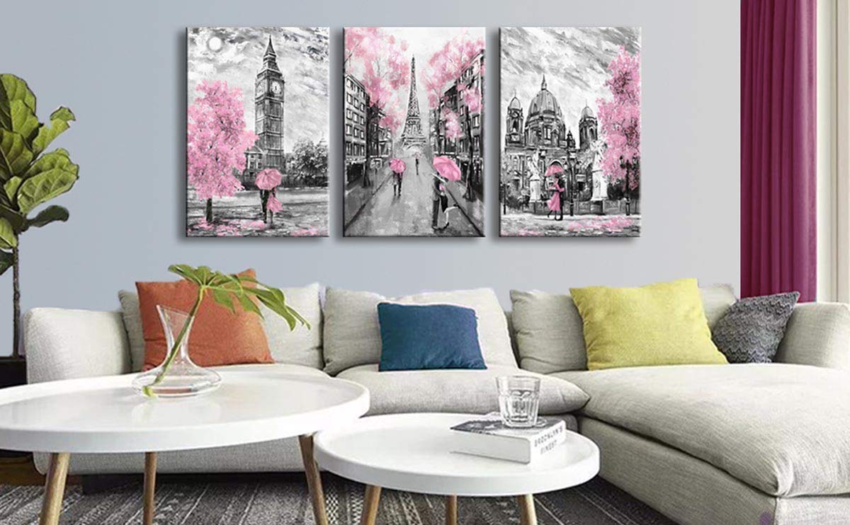 Canvaszon Large Wall Art For Bedroom Living Room Bathroom Black And White Paris Decor Print For Girls' Rooom Pink Paris Theme Lo