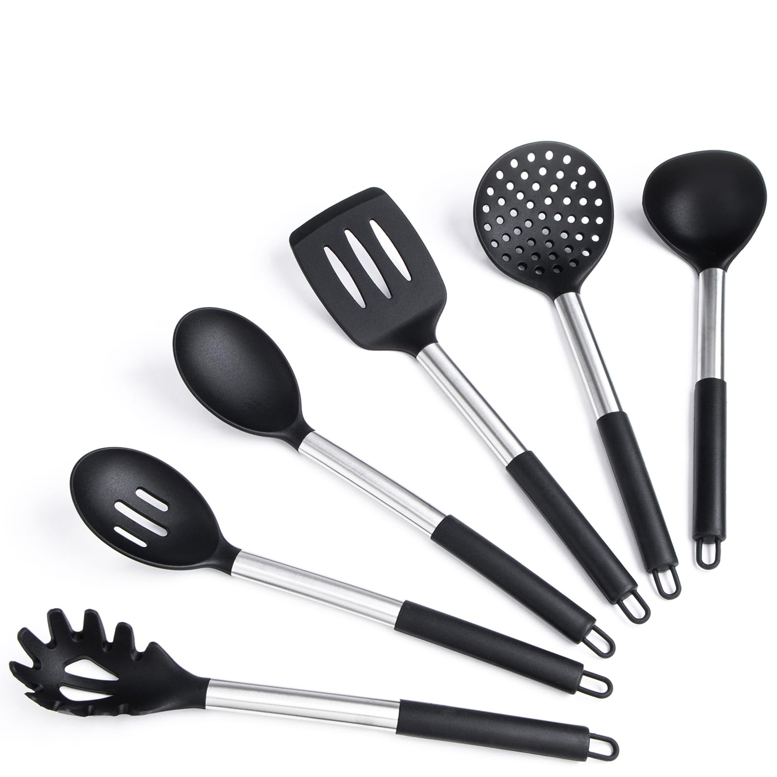 Silicone Kitchen Utensils Set - Culinary Couture 6-Pieces Black Silicone Cooking Utensils Set For Nonstick Cookware - Stainless