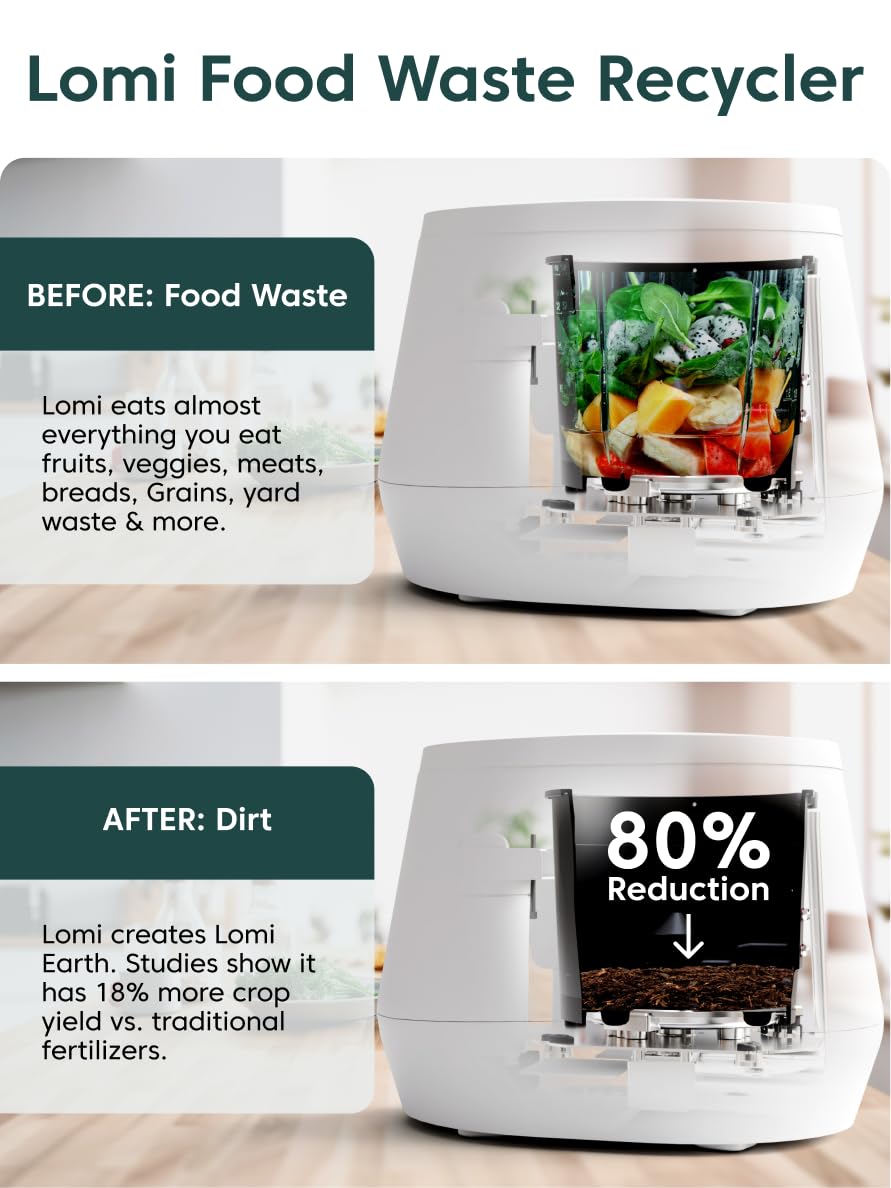 Lomi 1.3 - 3L, Electric Composter (45 Cycles), Worlds First Smart Waste That Turns Waste Into Natural Fertilizer With A Single B