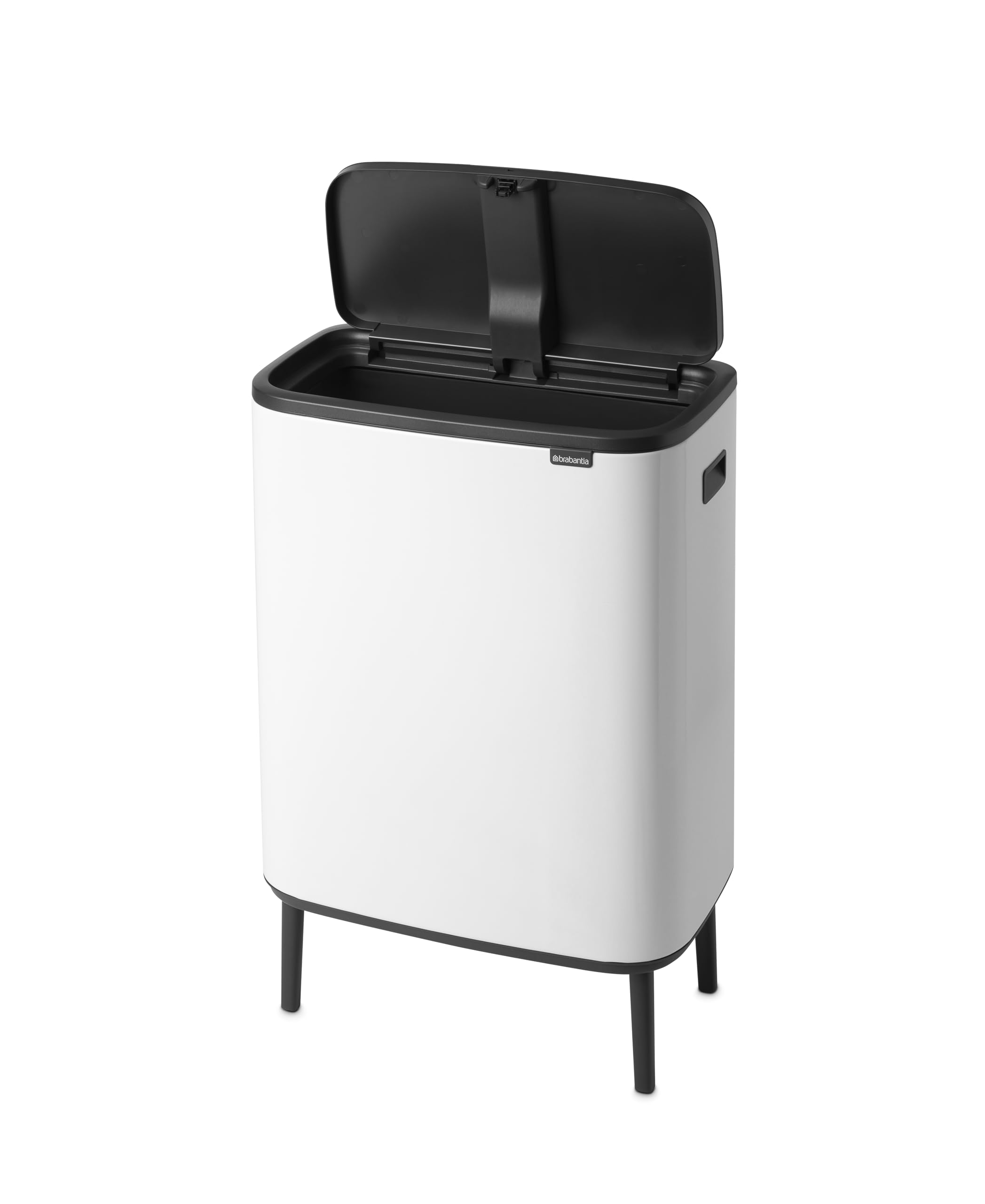 Brabantia Bo Hi Touch Top Trash Can - 16 Gal Inner Buckets (White) Waste/Recycling Garbage Can, Removable Compartment, Raised Le