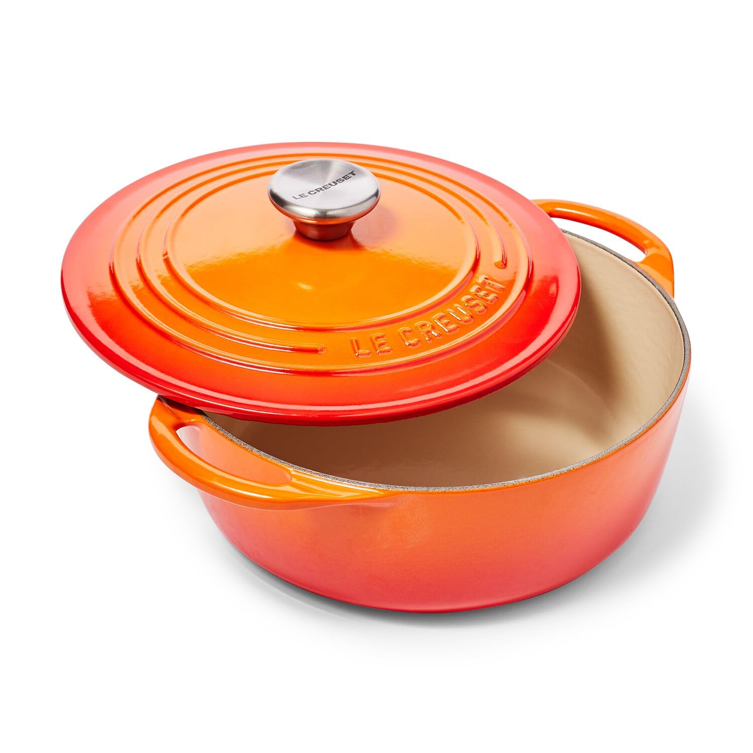 Le Creuset Cast Iron Shallow Round Dutch Oven, 2.75qt, Flame