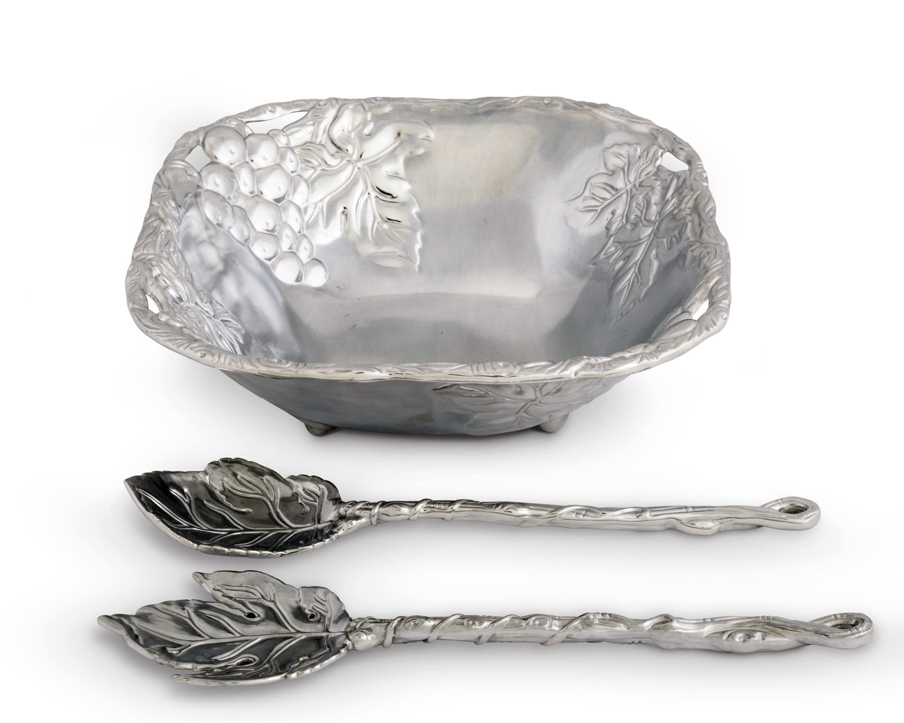 Arthur Court Designs Metal 3-Pc Grape Salad Set Bowl And Server In Grape Pattern Sand Casted In Aluminum With Artisan Quality Ha
