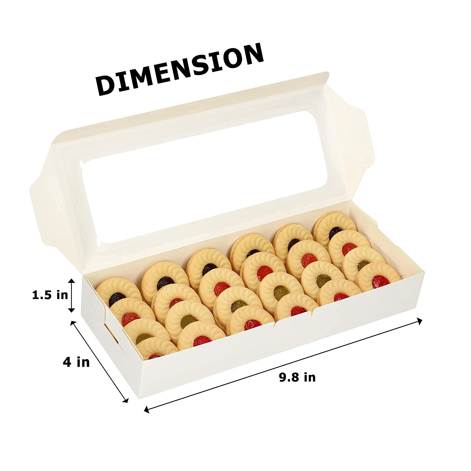 Makolo 20 Pack Bakery Boxes With Window Small 9.8X4X1.5 Inch For Sugar Cookie, Chocolate Covered Strawberry, Cake, Candy, Tart,