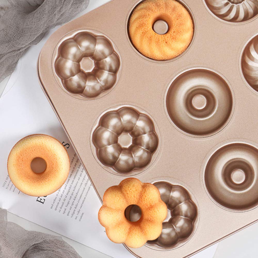 Beasea Donut Baking Pans, 1 Pack Nonstick Doughnut Pans 12 Cavity, Carbon Steel Mini Donut Mold, Bagel Pan For Baking Donut Baki