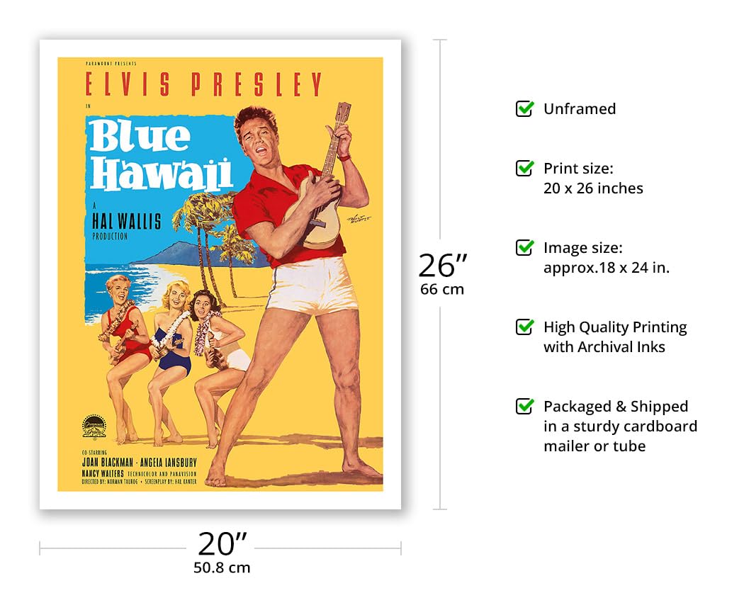 Elvis Presley In Blue Hawaii - Vintage Film Movie Poster By Rolf Goetze C.1961 - Fine Art Matte Paper Print (Unframed) 20X26In
