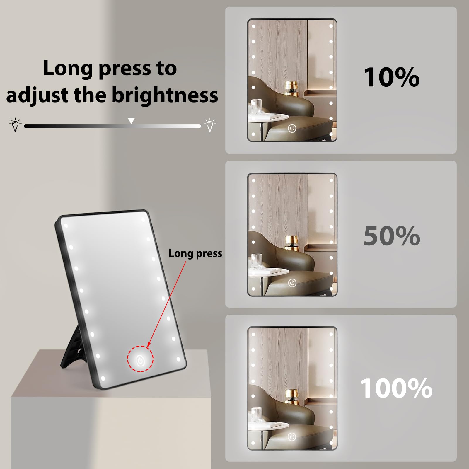 Schliersee Lighted Makeup Mirror With 16 Led Lights, Touch Dimming Screen Led Lighted Vanity Travel Portable Mirror, Black Cosme