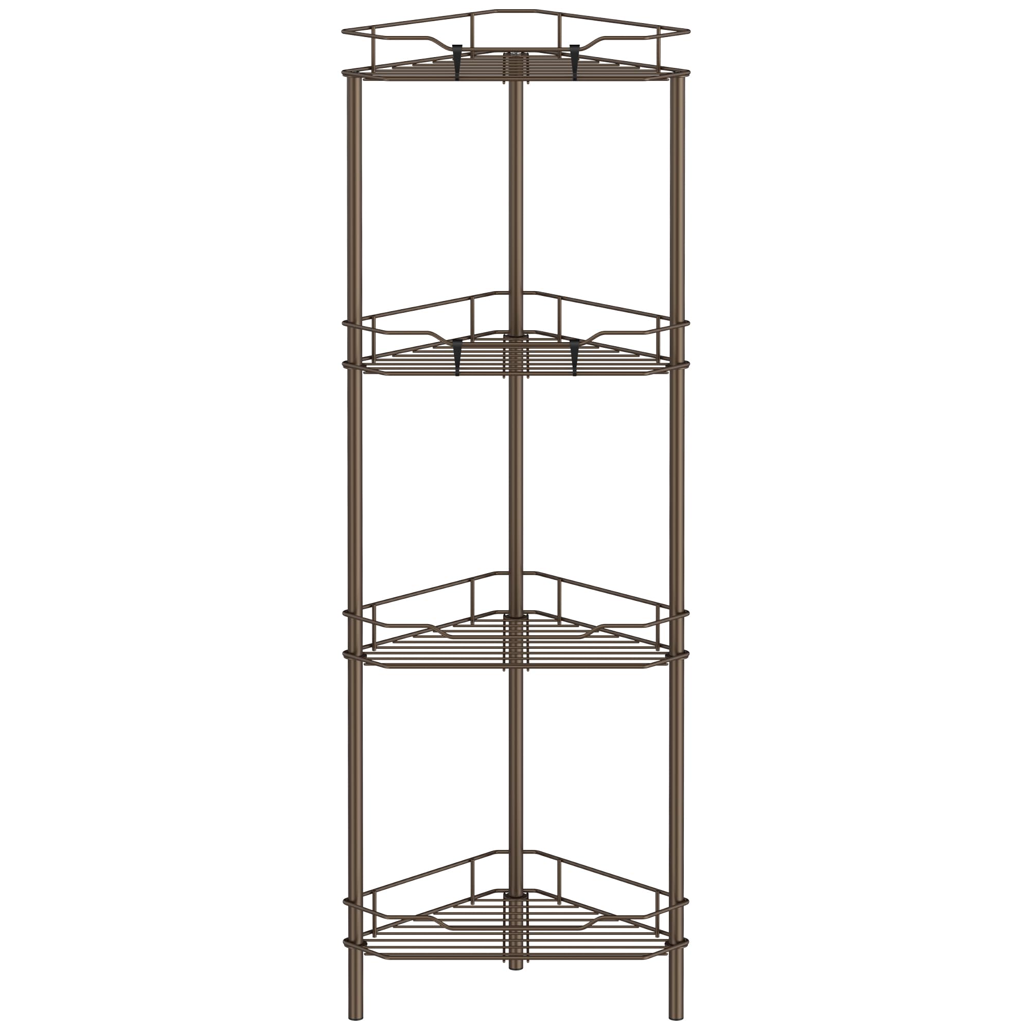 Huggiegems 4 Tier Floor Standing Corner Shower Caddy Organizer Shelf With Hooks, Bathroom Shelves Stand Rack, Bronze