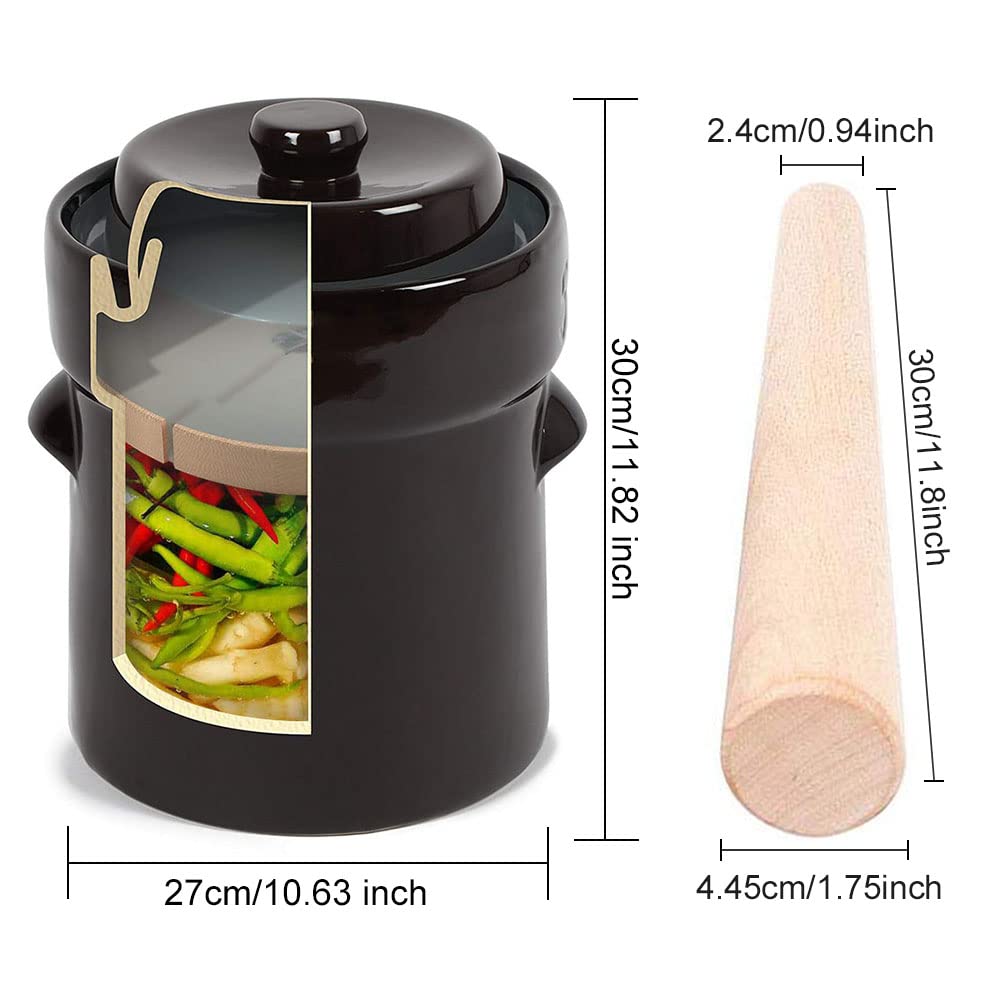 Seeutek Fermentation Crock Jar 5 Liter / 1.3 Gallon - Stoneware Pot For Fermenting, Pickling Kimchi, Pickles, Vegetables, Kombuc