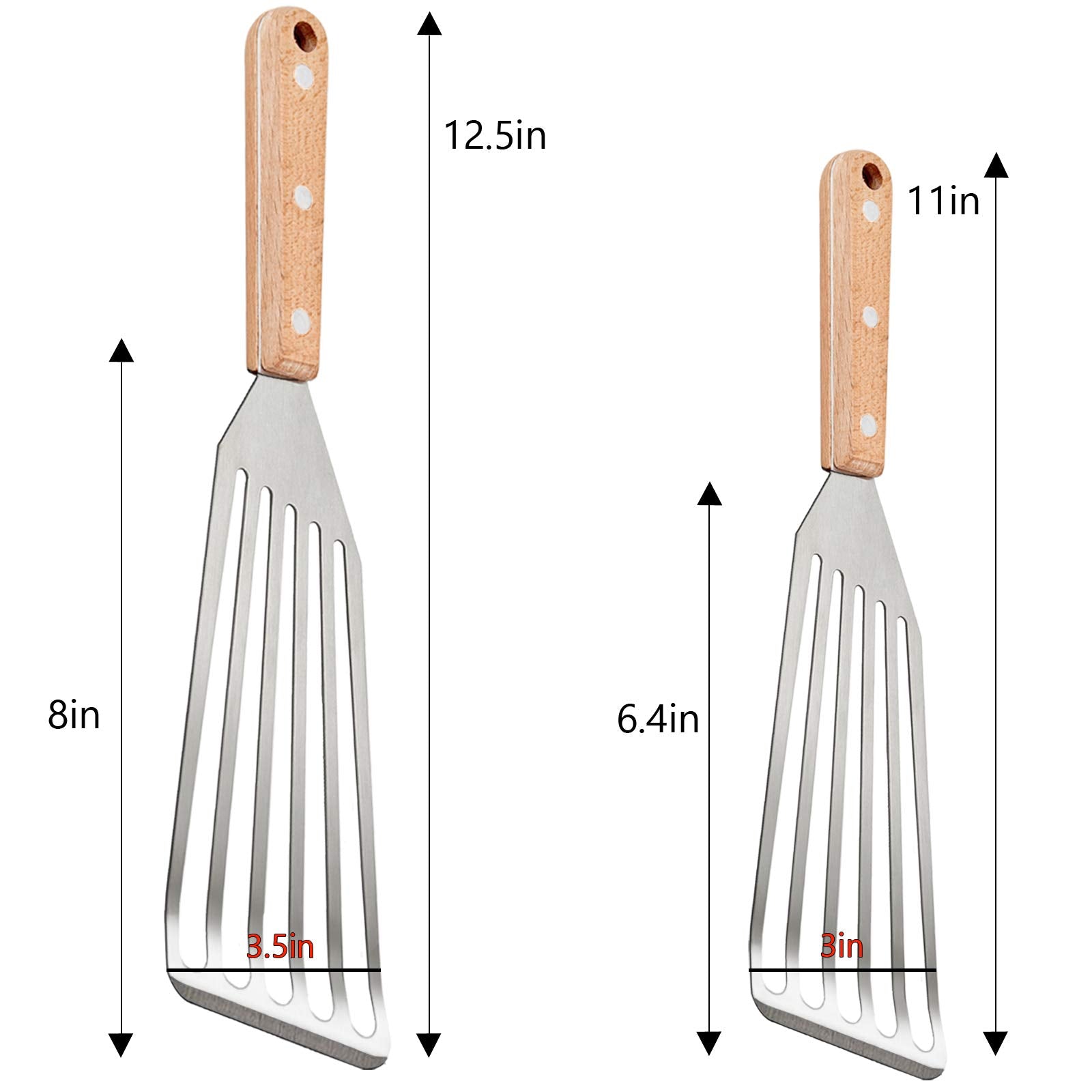 Fish Spatula Set Of 2, Hasteel Stainless Steel Slotted Spatula Turner With Riveted Wooden Handle, Professional Metal Spatulas Gr
