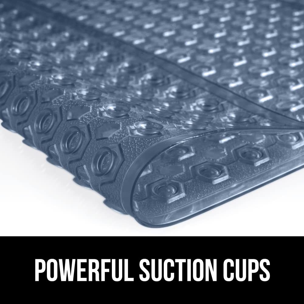 Gorilla Grip Patented Shower and Bath Mat  35x16  Machine Washable Bathtub Mats  Extra Large Bathmat  Drain Holes and Suction Cups to Keep Floor Clean  Soft on Feet  Bathroom Accessories  Navy Blue