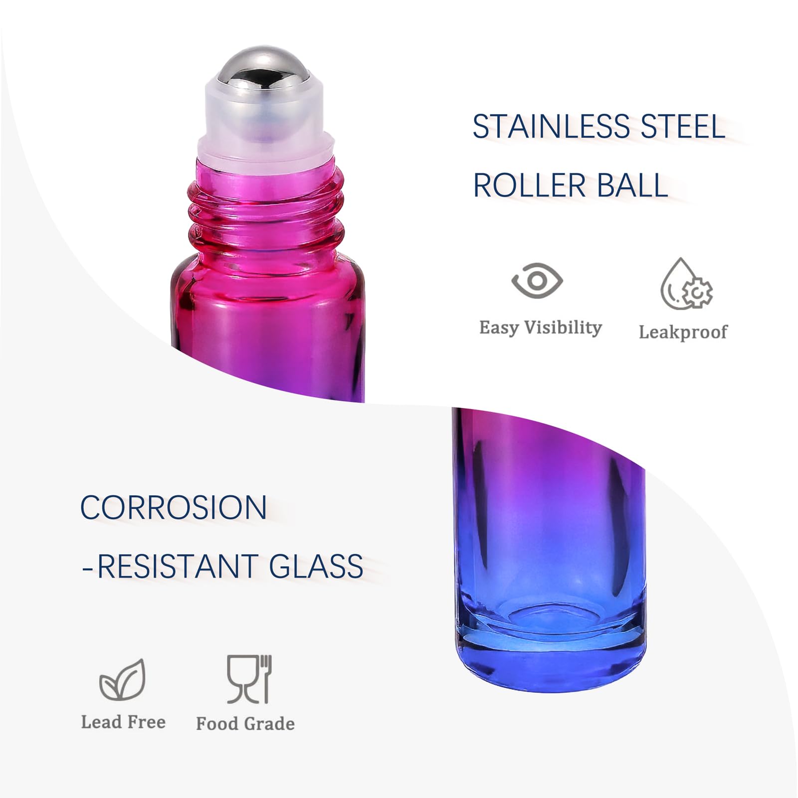 Jiuwu 5Ml Rose-Blue Gradient Glass Stainless Ball Roller Bottles Essential Oils/Perfume/Aromatherapy/Organic Beauty Vials Contai