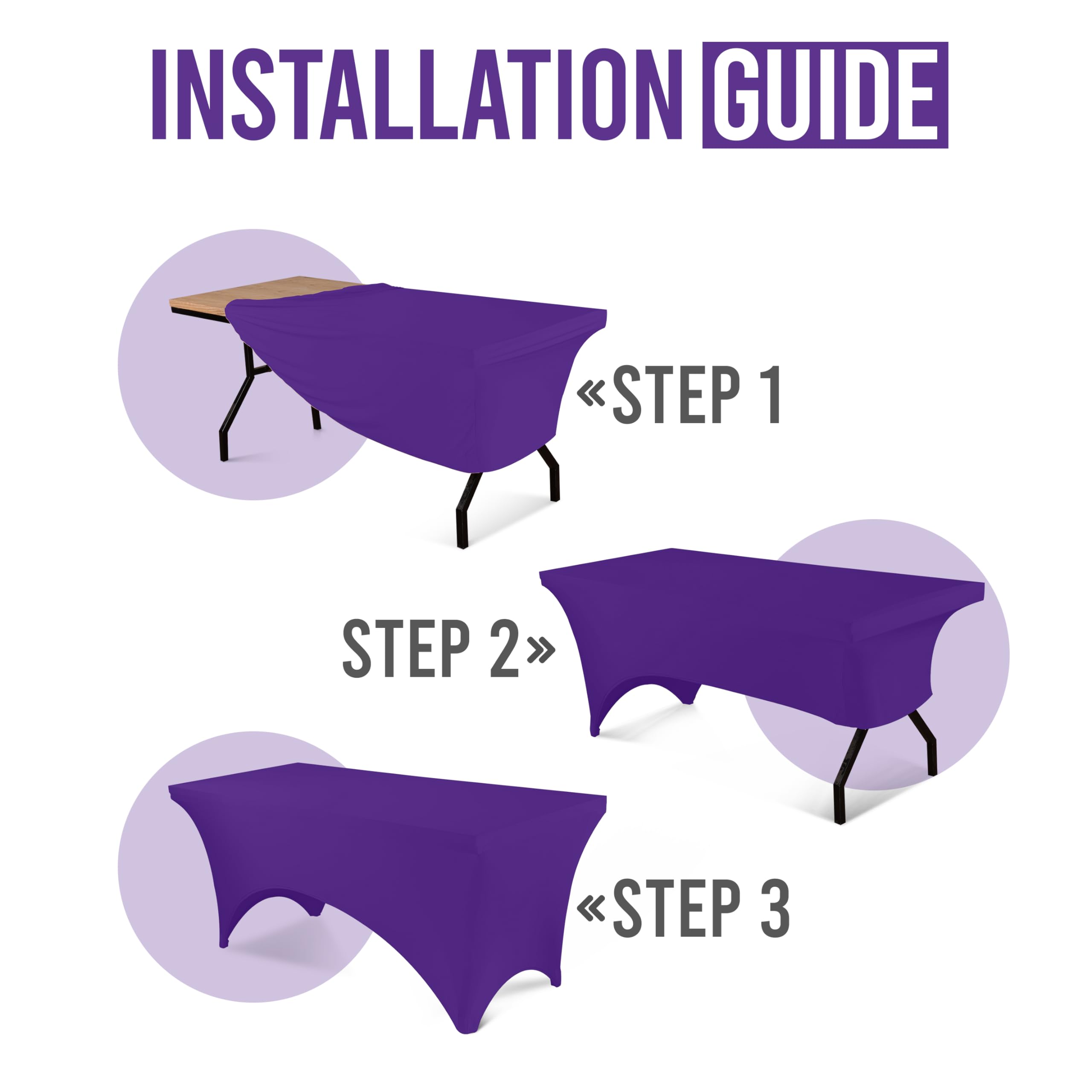 Utopia Kitchen 6Ft Spandex Table Cloth Rectangle [2 Pack, Purple] 200Gsm Premium Stretch, Lycra, Washable And Wrinkle Resistant