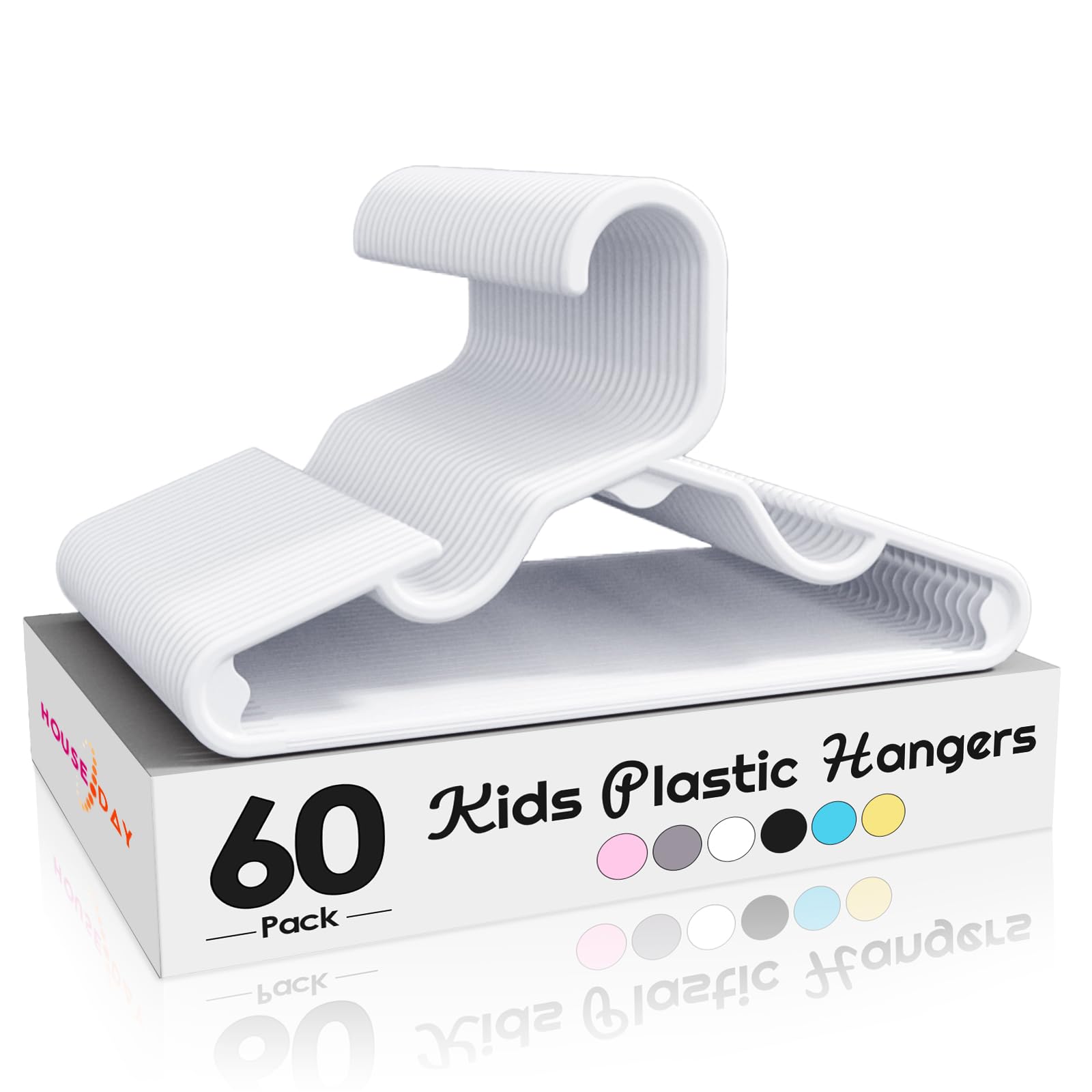 House Day Premium Baby Hangers 60 Pack, 11 Inch Kids Plastic Hangers White, Slim Childrens Hangers For Infant, Toddler, And Chil