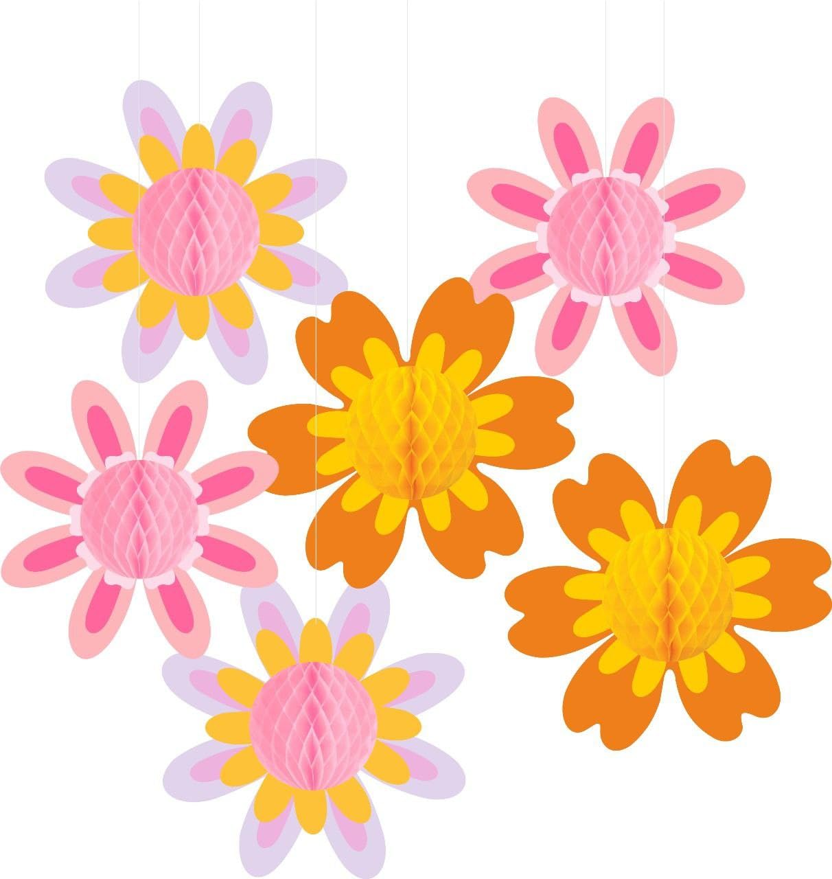 INCHEON PARTY Daisy Party Tissue Paper Pom Poms & Honeycomb Balls Decorations | Flower Hanging Ceiling Sign for Spring, Baby Sho
