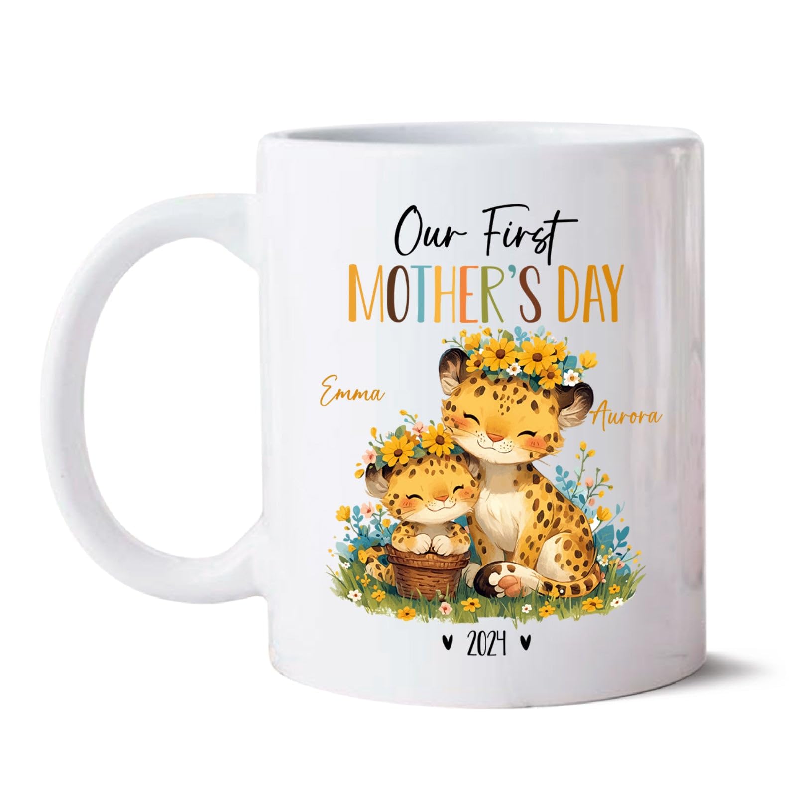 Mugs For New Mummy, Mom And Baby Leopard Coffee Mug, Personalized Leopard Mama & Baby Ceramic Cup, Custom Our First Mothers Day