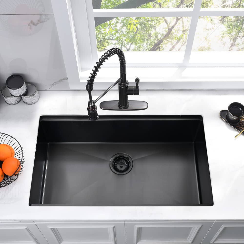 33 Inch Undermount Kitchen Sink Stainless Steel -Bokaiya 33X19 Undermount Workstation Sink 16 Gauge Deep Single Bowl Stainless S