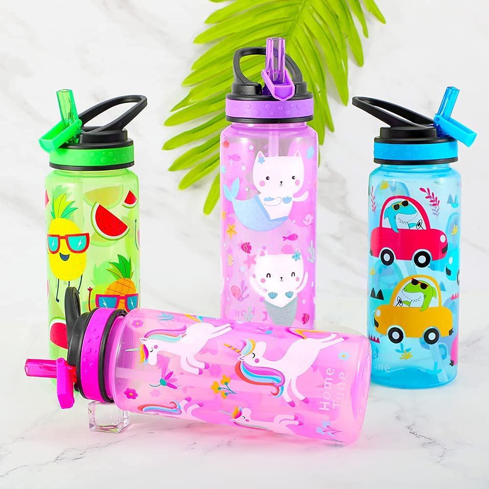 Home Tune 23Oz Kids Water Drinking Bottle 2 Pack - Bpa Free, Auto Push Button, Chug Lid, Carry Loop Lightweight, Spill-Proof Wat