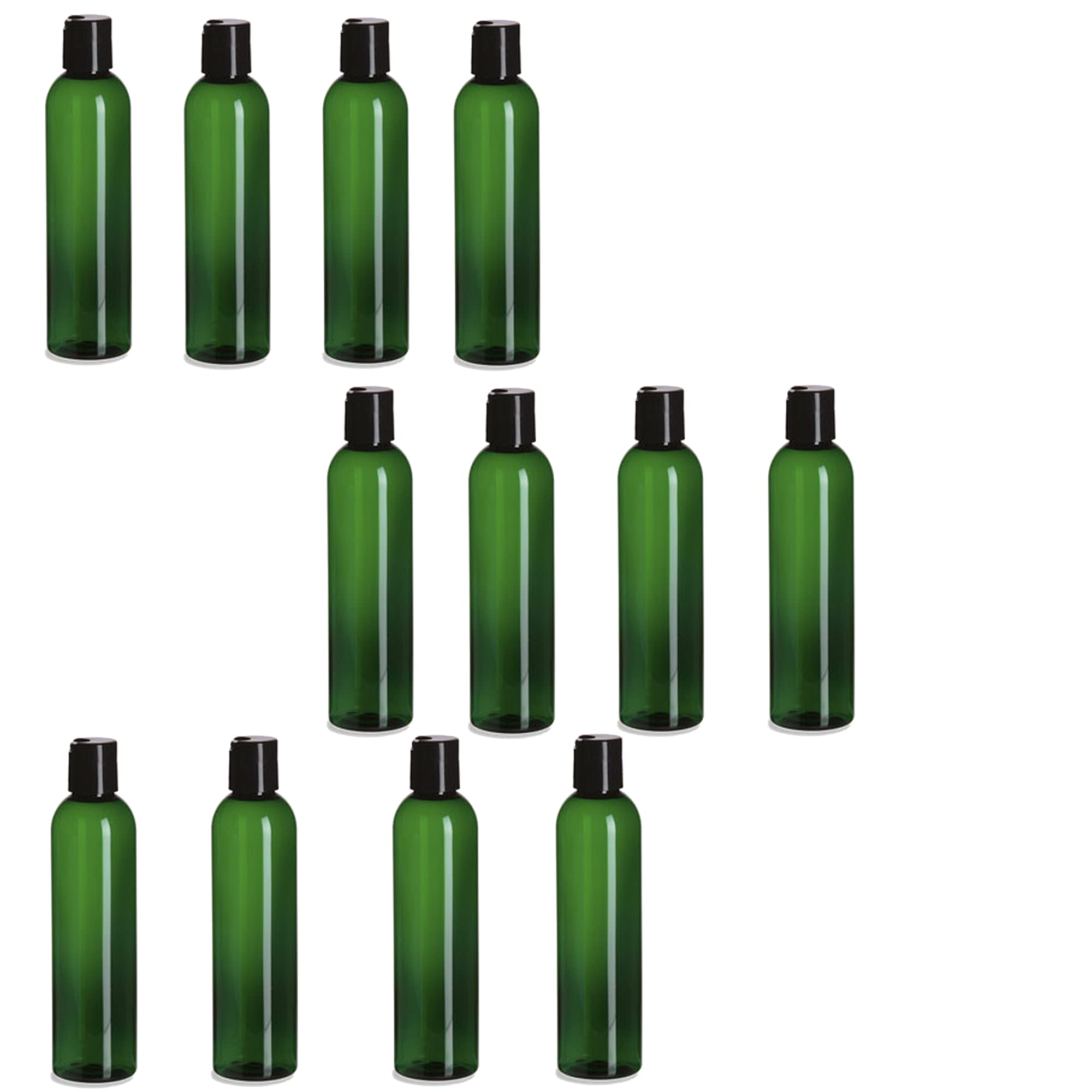 Natural Farms 12 Pack  8 oz Green Cosmo Plastic Bottles  Black Flip Disc Top  for Essential Oils, Perfumes