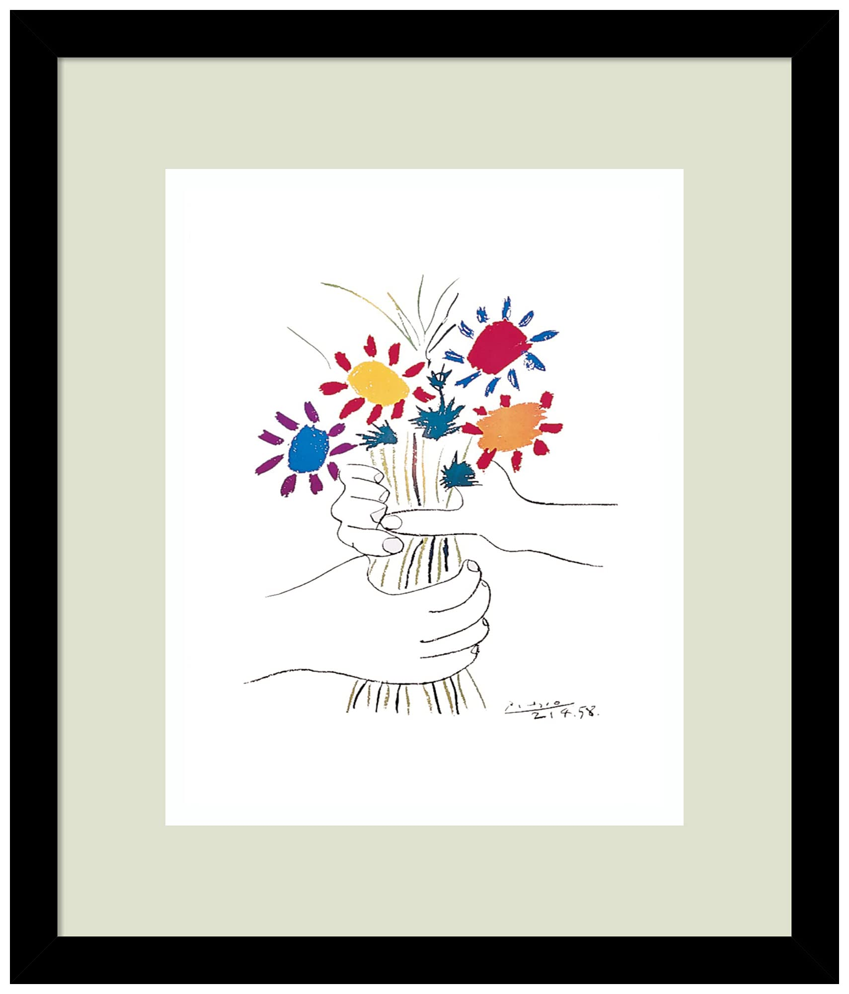 Amanti Art Framed Wall Art Print 15X13 Fleurs By Pablo Picasso, Abstract Wall Art, Museum Masters Classics Decor, Small Poster P