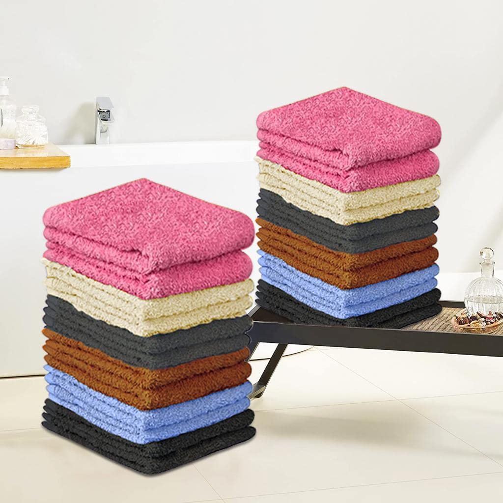 QUBA LINEN Wash Cloth Set - Pack of 24  100% Cotton - Flannel Face Cloths  Highly Absorbent and Soft Feel Fingertip Towels (12x12 Pack of 24)