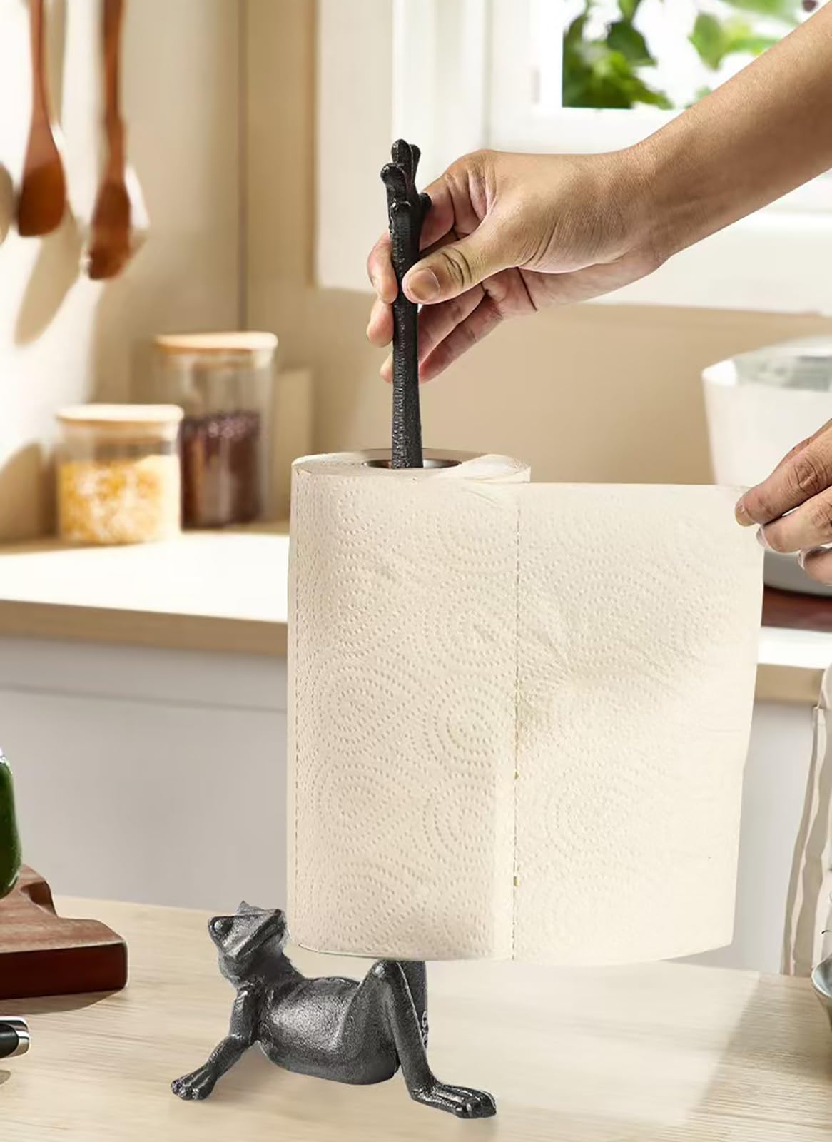 Jeonz Cast Iron Paper Towel Holder Countertop, Frog Leg Toilet Paper Holder Stand, Stable & Durable, Cute Funny Animal Rustic De