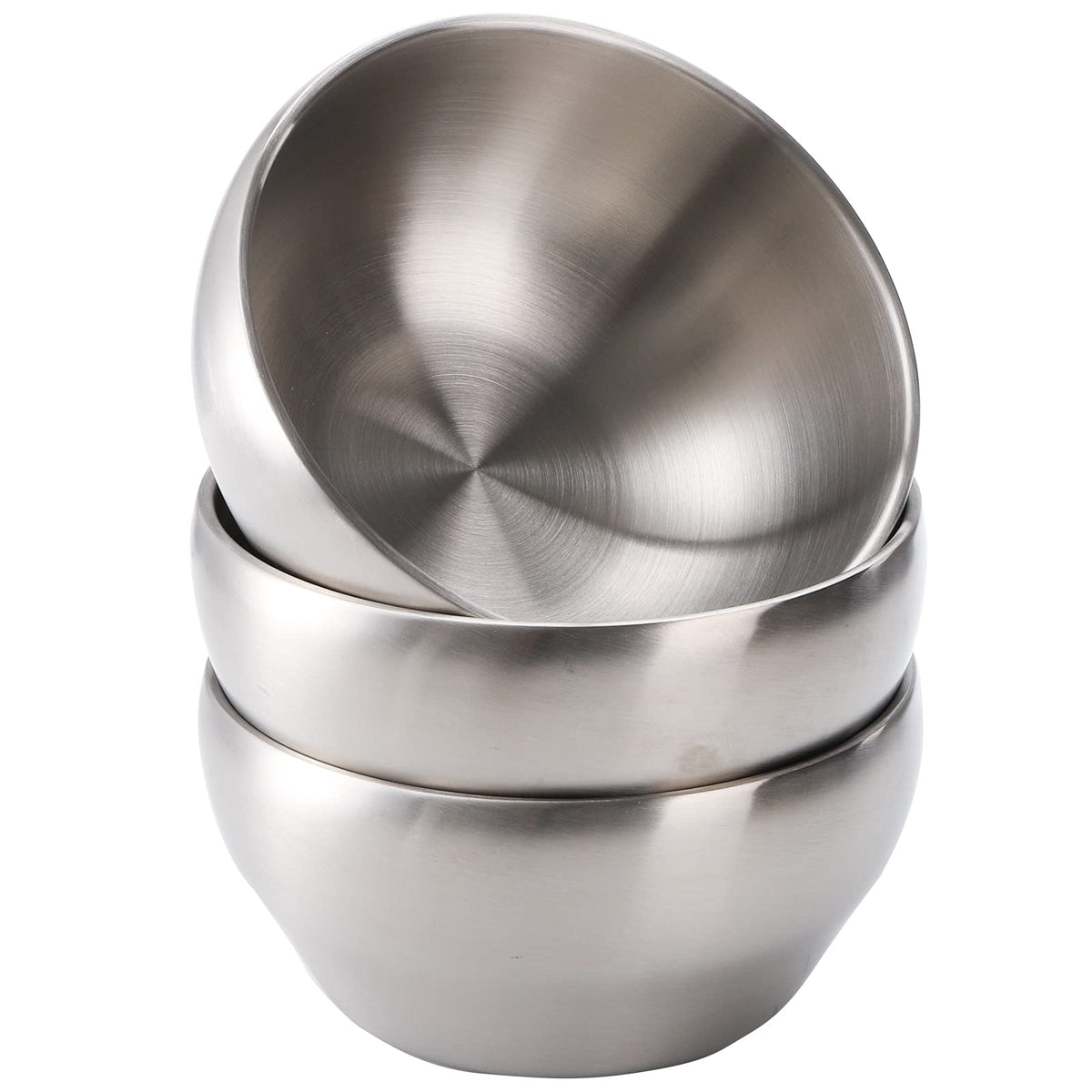 Youeon 3 Pack 25 Oz Sus304 Brushed Stainless Steel Bowls, Double Wall Insulated Bowl, Stainless Steel Soup Bowls, Metal Mixing B