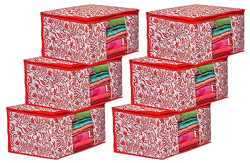 Kuber Industries Leaf Print Saree Covers With Zip|Foldable Wardrobe Organizer For Clothes|Saree Bags Keep 8 To 10 Saree|Suitable