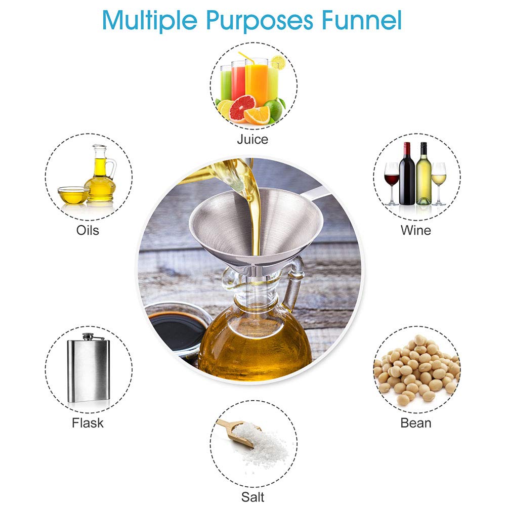 Toncoo 3-In-1 Premium Kitchen Funnel Set, Food Grade Stainless Steel Funnel For Filling Bottles, Small Bottle Funnel, Metal Funn