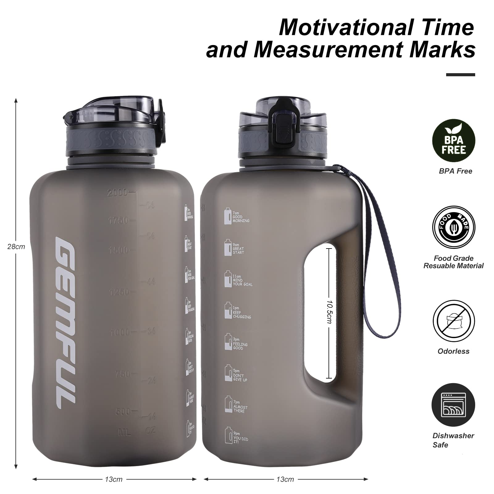 Gemful Large Water Bottle With Handle 74Oz Bpa Free For Sports