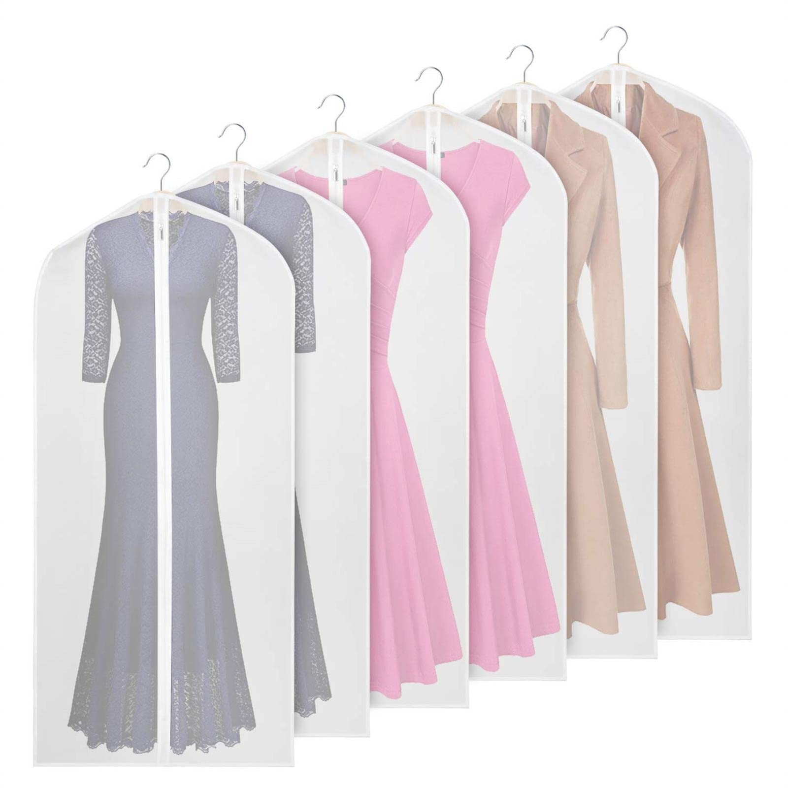 Univivi Clear Garment Bags For Hanging Clothes 60 Inch Clear Dress Bags For Storage 6Pack Suit Cover For Long Gown Coat