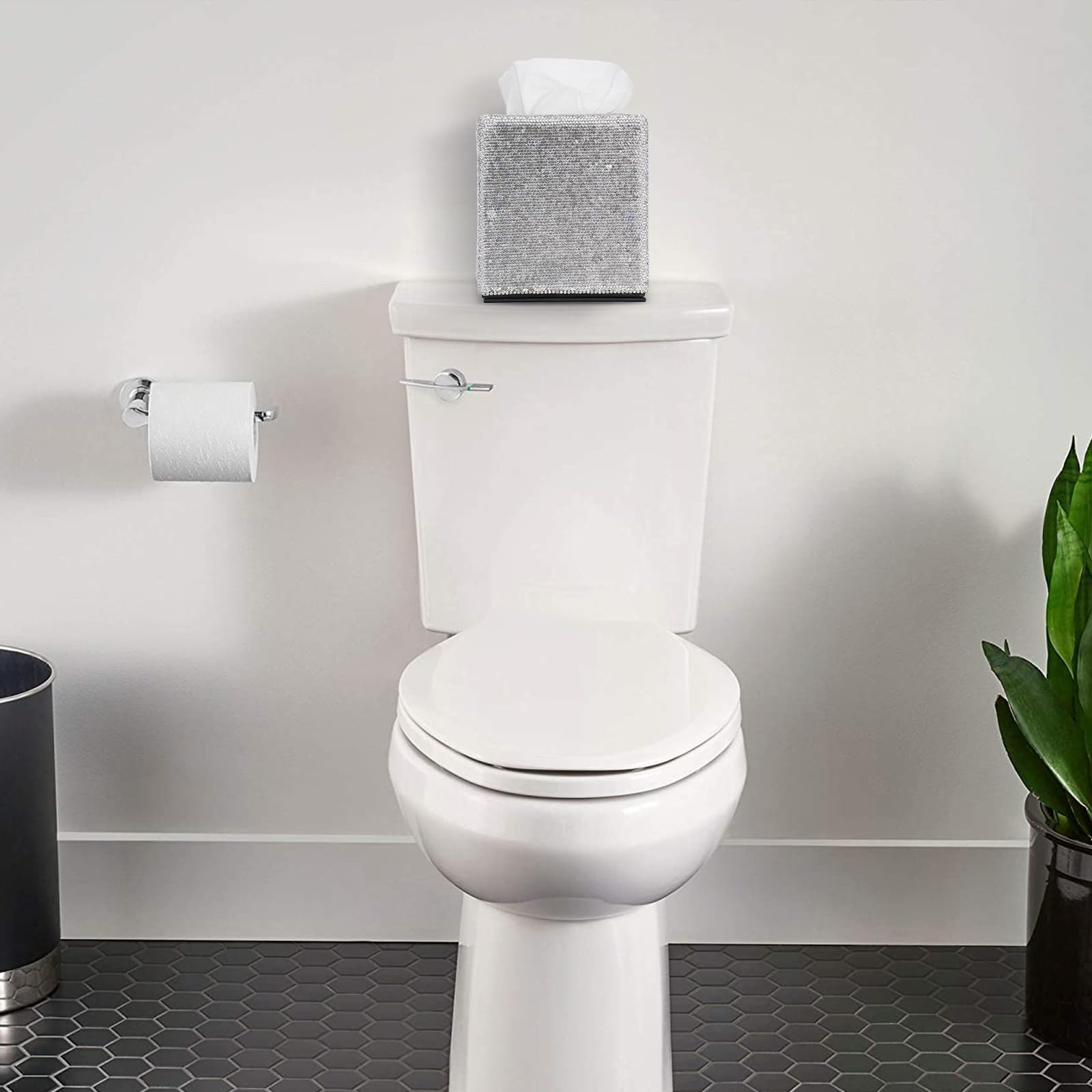 Sumnacon Tissue Box Cover Bling Square Tissue Box For Bathroom Sparkling Cube Tissue Box Holder With Magnetic Gorgeous Tissue Ho