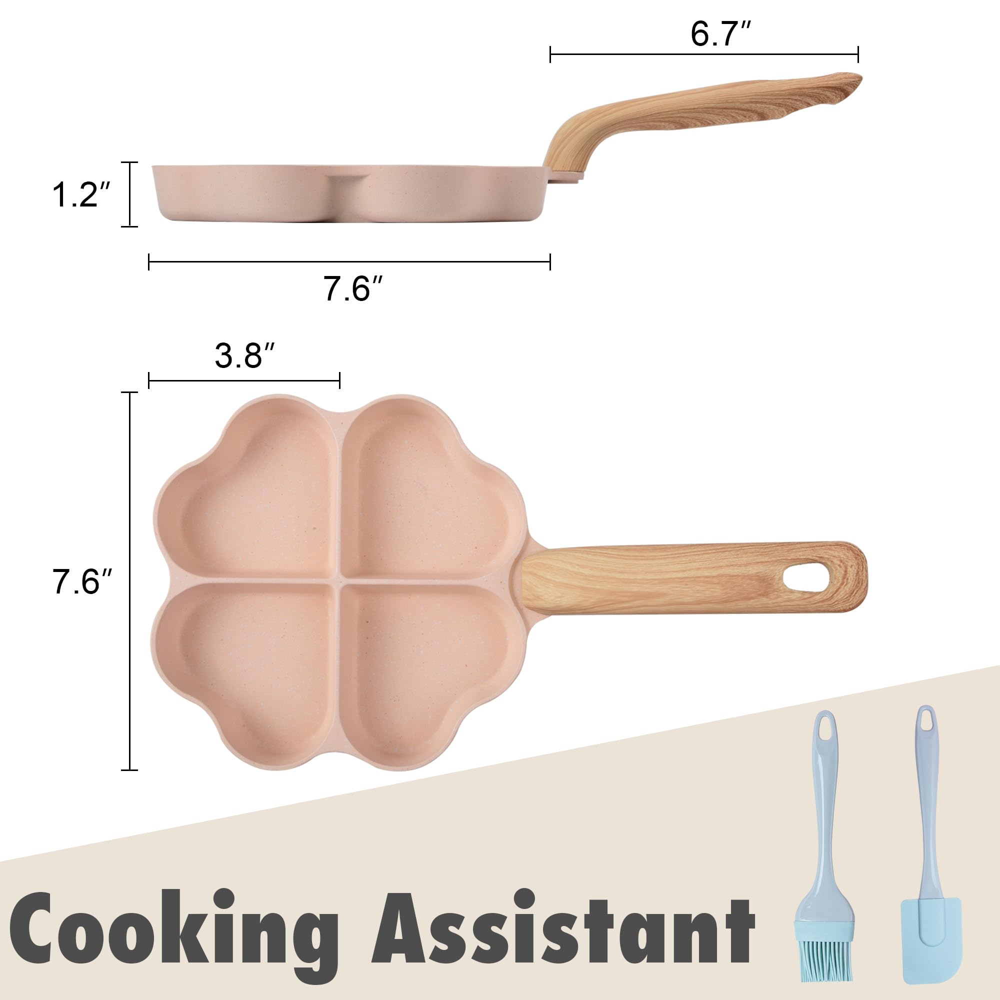 Caannasweis 4-Cup Nonstick Egg Frying Pan (Heart-Shaped-Pink)
