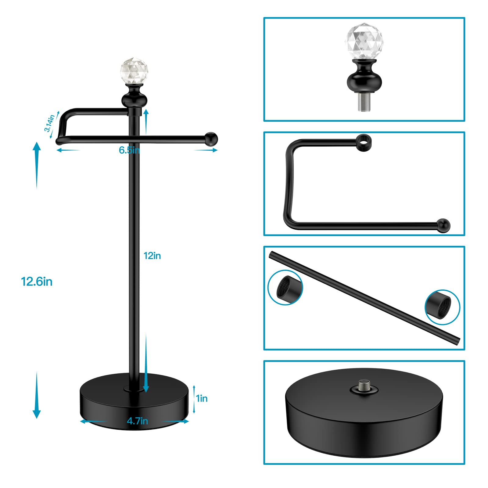 Rolabam Bath Hand Towel Holder Stand, 2 Pack Stainless Steel Black Towel Rack Hand Holder For Bathroom, Small Countertop Free St