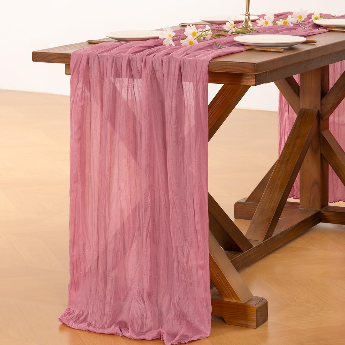 Socomi Mauve Easter Cheesecloth Table Runner Boho Rustic Gauze 120 Inch 10Ft Cheese Cloth Runner For Wedding Party Baby Shower B