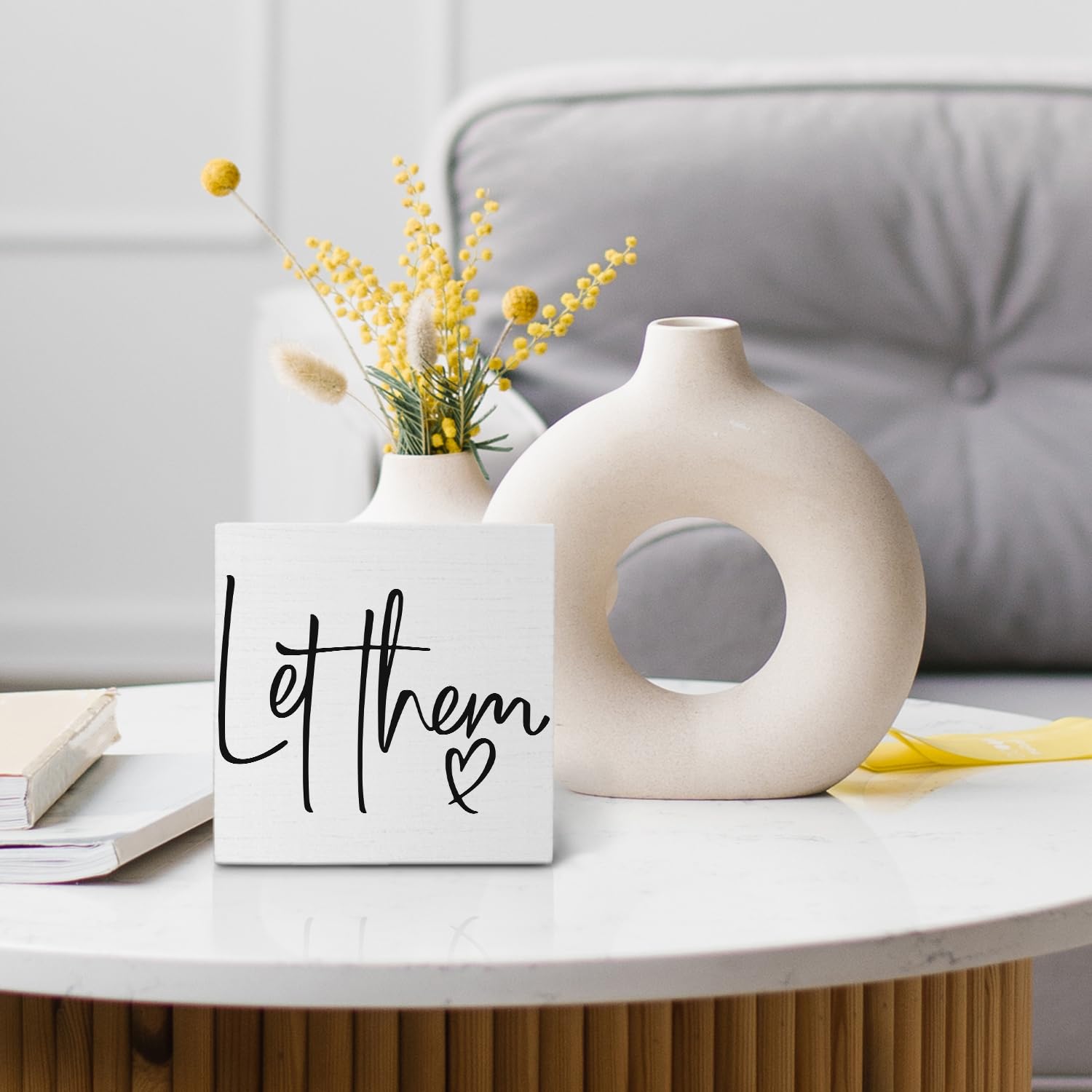 Nvotell Let Them Wooden Sign - Mental Health Quotes Wood Box Signs 5x5 Inches, Let Them Desk Tabletop Signs for Home Decor Shelf