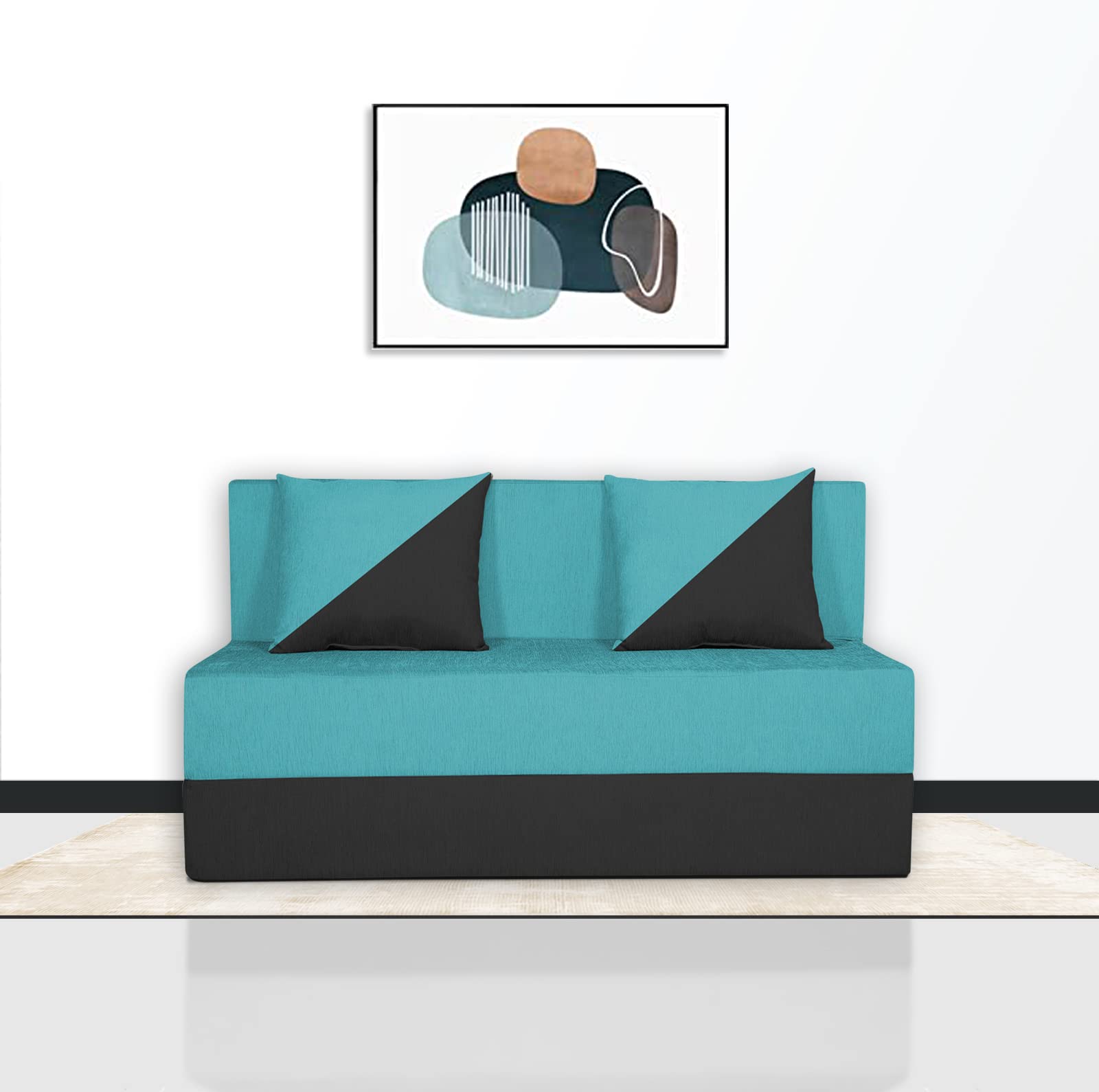 Adorn India Easy Desmond 2 Seater Sofa Cum Bed 4 X 6 (Aqua Blue & Black) (1 Year Warranty)