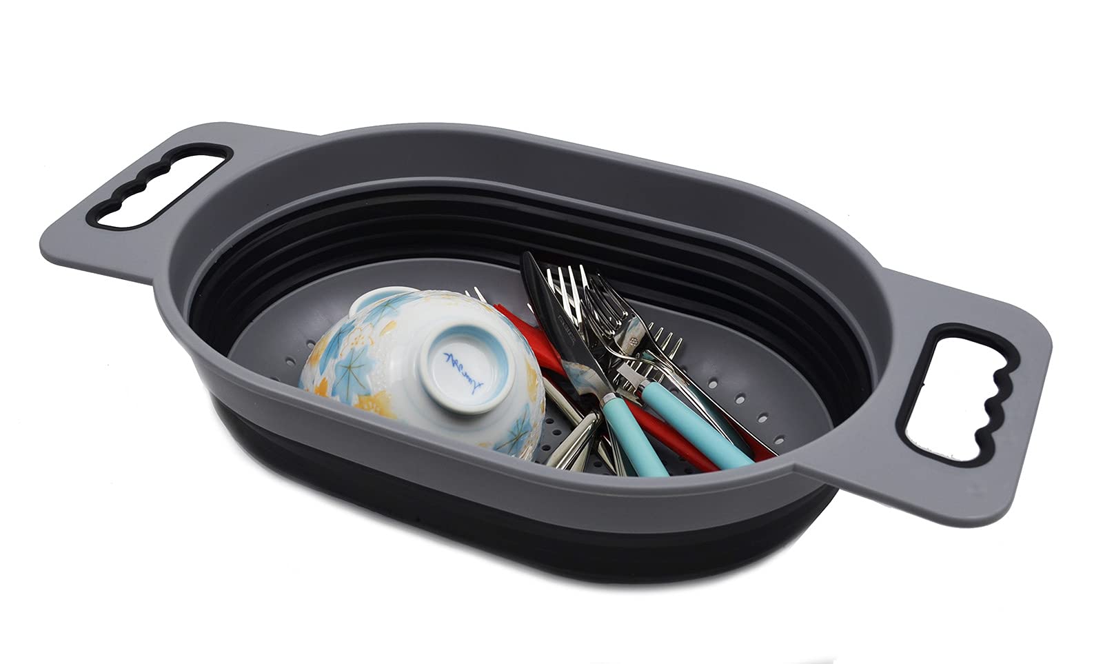Sammart 5L (1.3 Gallon) Over The Sink Oval Colander (1, Dark Grey/Black)