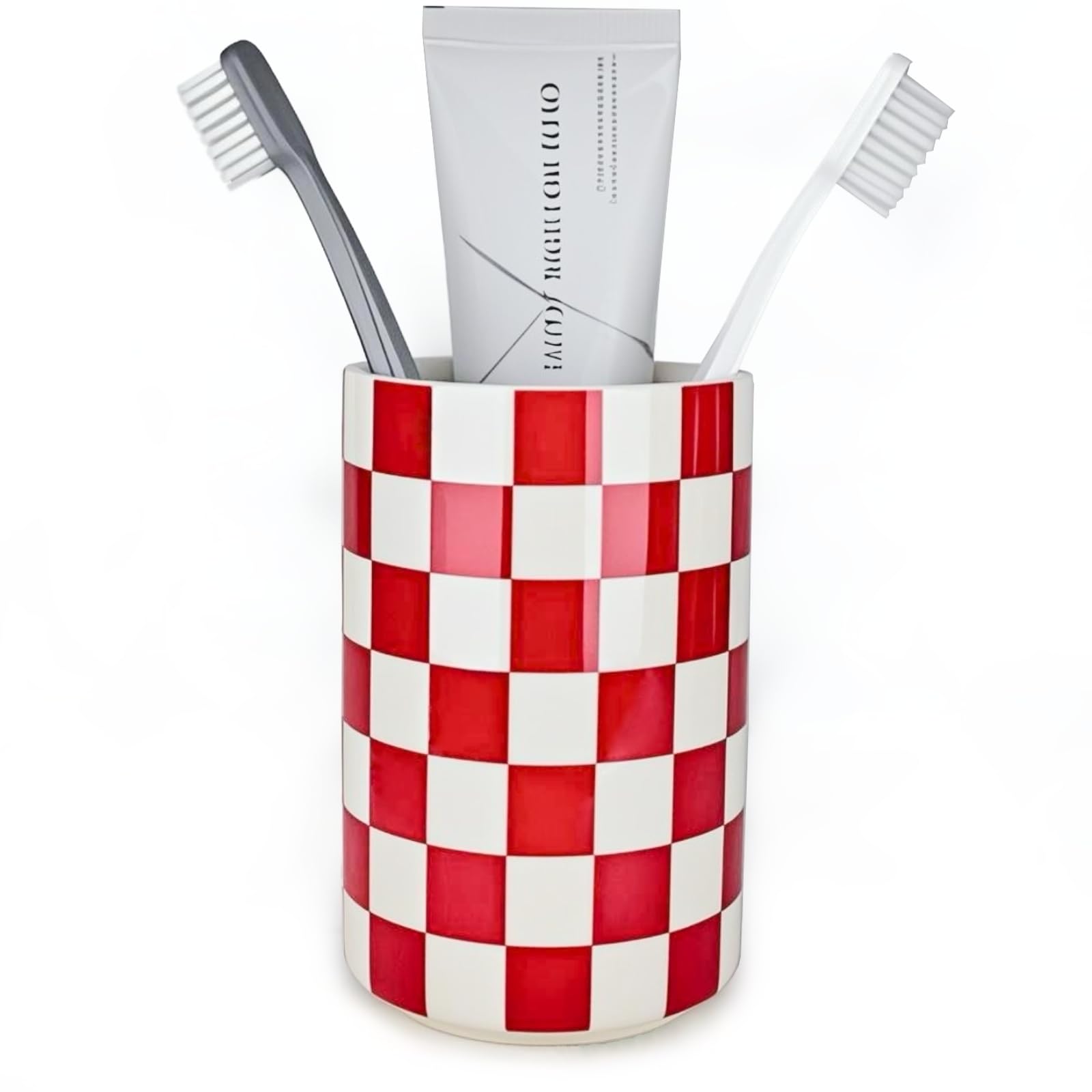 NAKOR HOME Ceramic Toothbrush Holder, Red Tooth Brush Holders for Bathrooms, Modern Cute Toothbrush Tumbler/Cup, Toothbrushes To