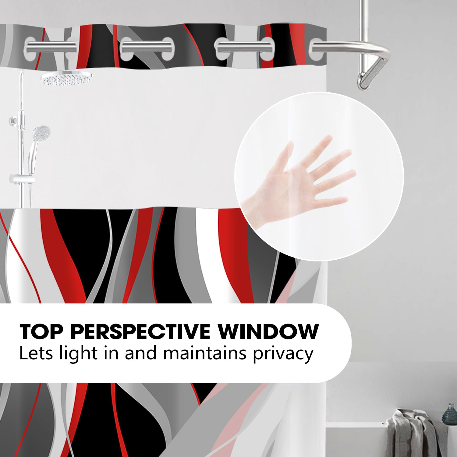 Nkzply No Hook Shower Curtain And Liner Set Red Striped Shower Curtain With Snap In Liner Fabric Shower Curtain With Liner Moder