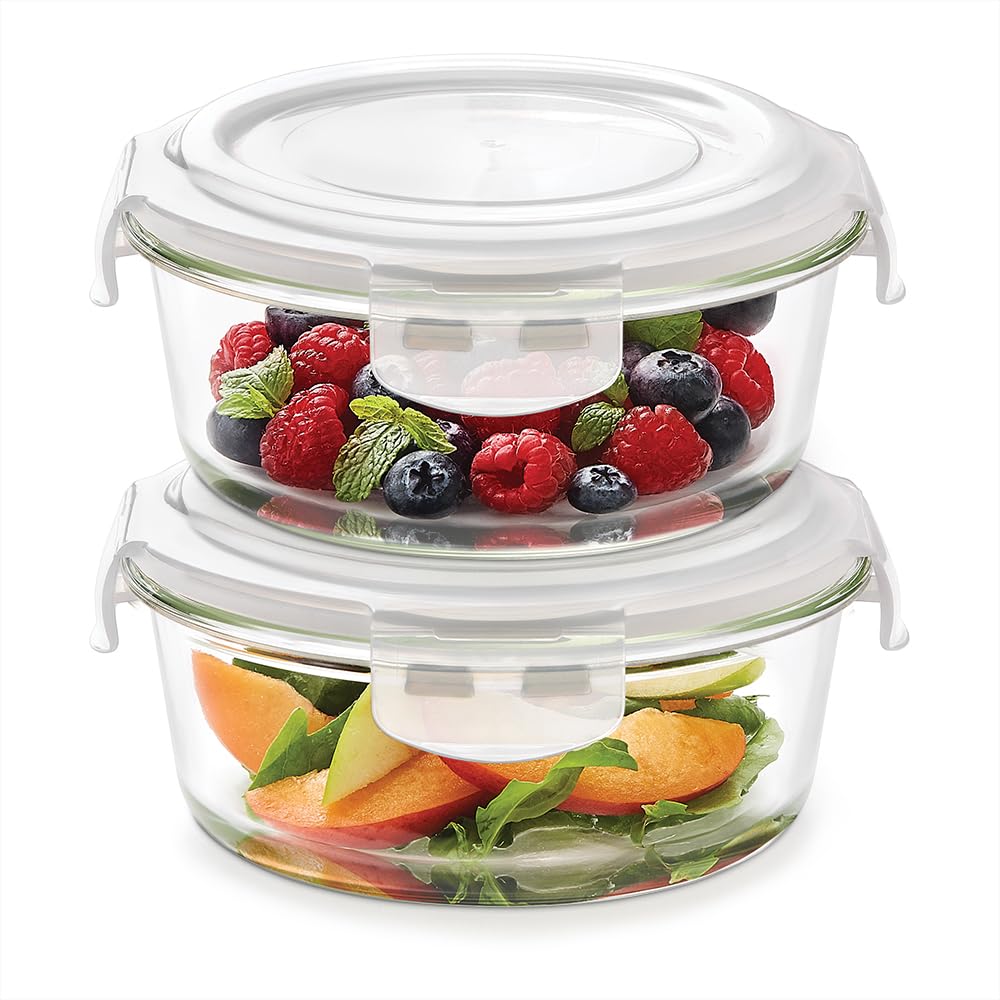 Borosil Klip N Store (620Ml X 2) Round Glass Food Storage Container Set With Air Tight Lid | Borosilicate Glass Container For Lu