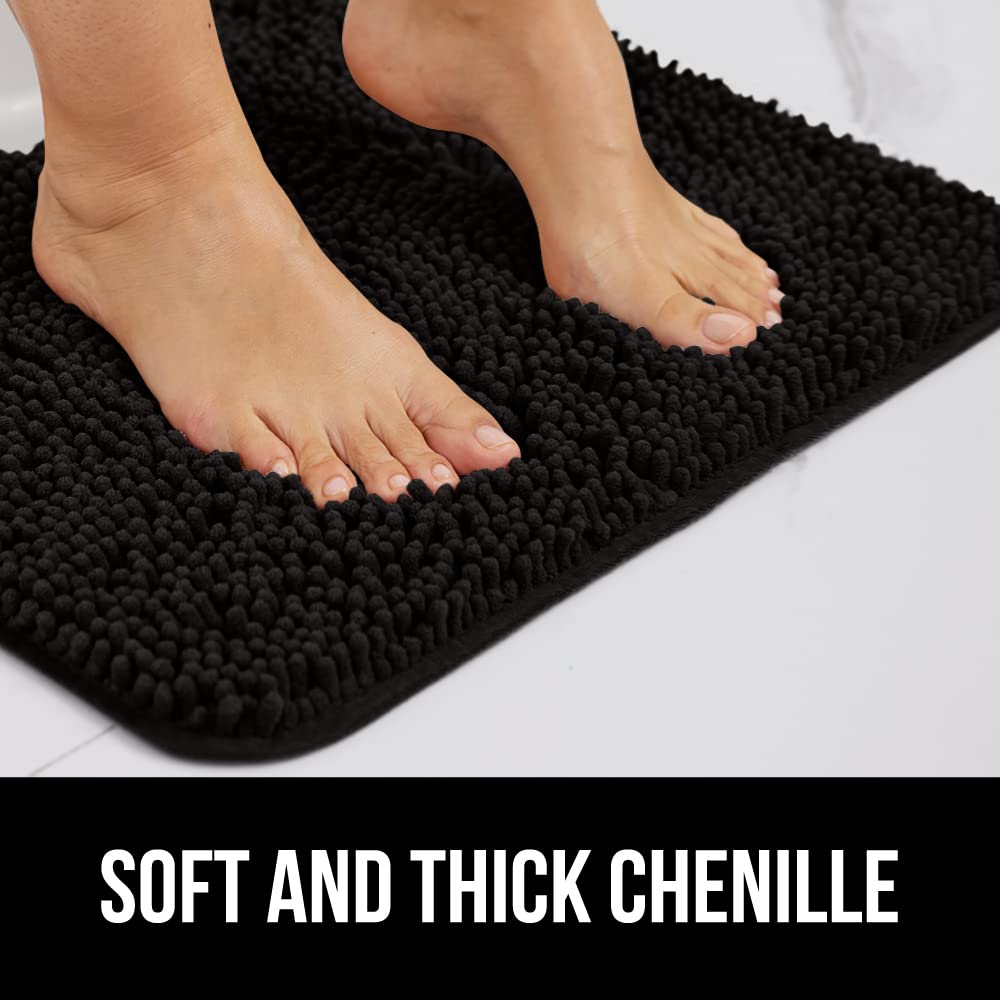 Gorilla Grip Area Rug Set  Soft Chenille 2 Piece Sets  Toilet Base Mat & 30x20 Mat  Absorbent Washable Mats  Microfiber Dries Quickly  Rugs for Home  Kitchen  Bath Tub  Bathroom  Black
