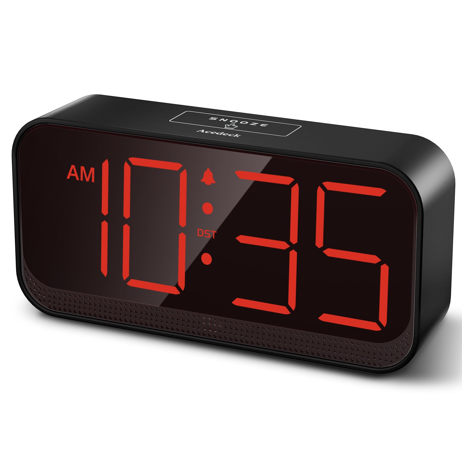 Acedeck Battery Operated Digital Clock: Cordless Small Alarm Clock for Bedroom Travel - Large Numbers 4 Dimmers for All Ages Red