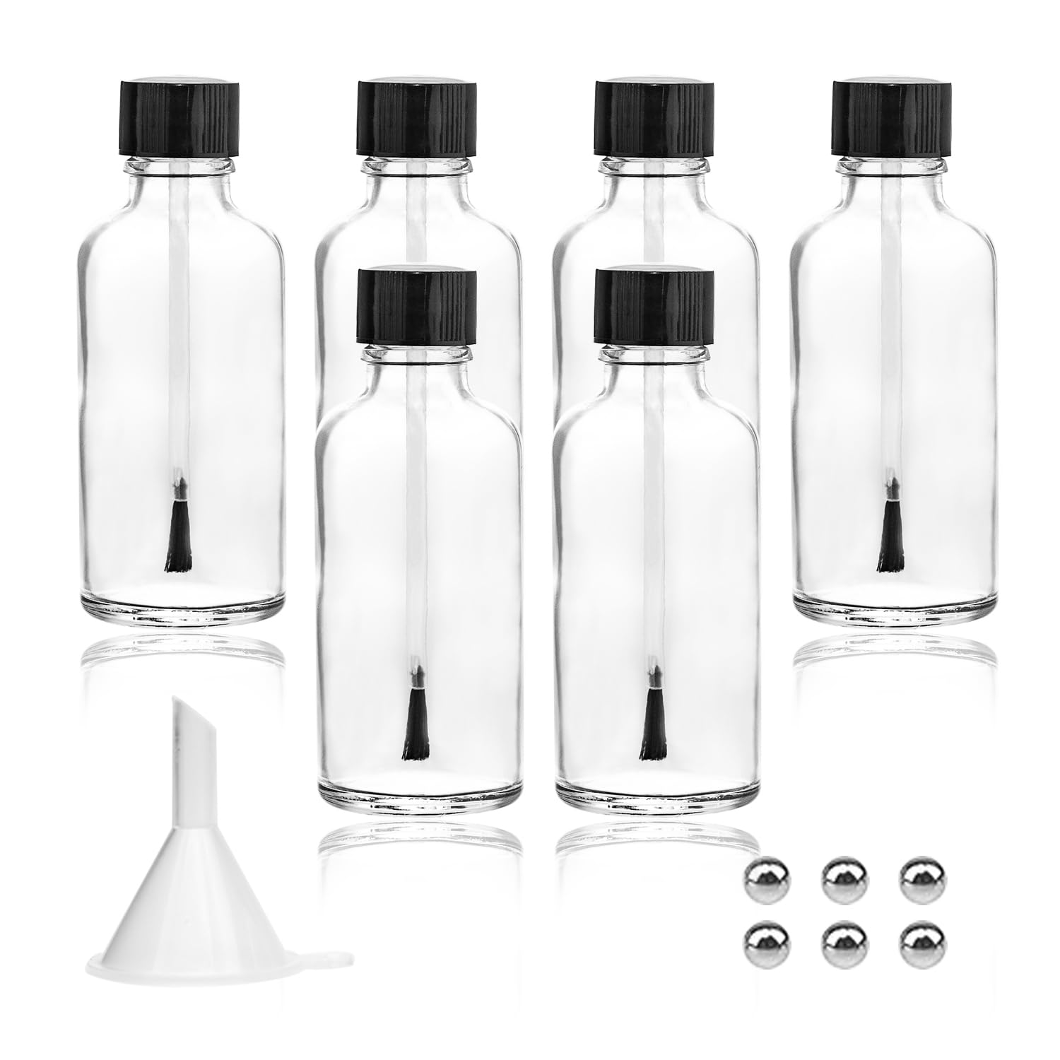 Agidea 6PCS Large Empty Nail Polish Bottles with Brush,Refillable Glass Cuticle Oil Bottles Travel Containers with Funnel & Mixi
