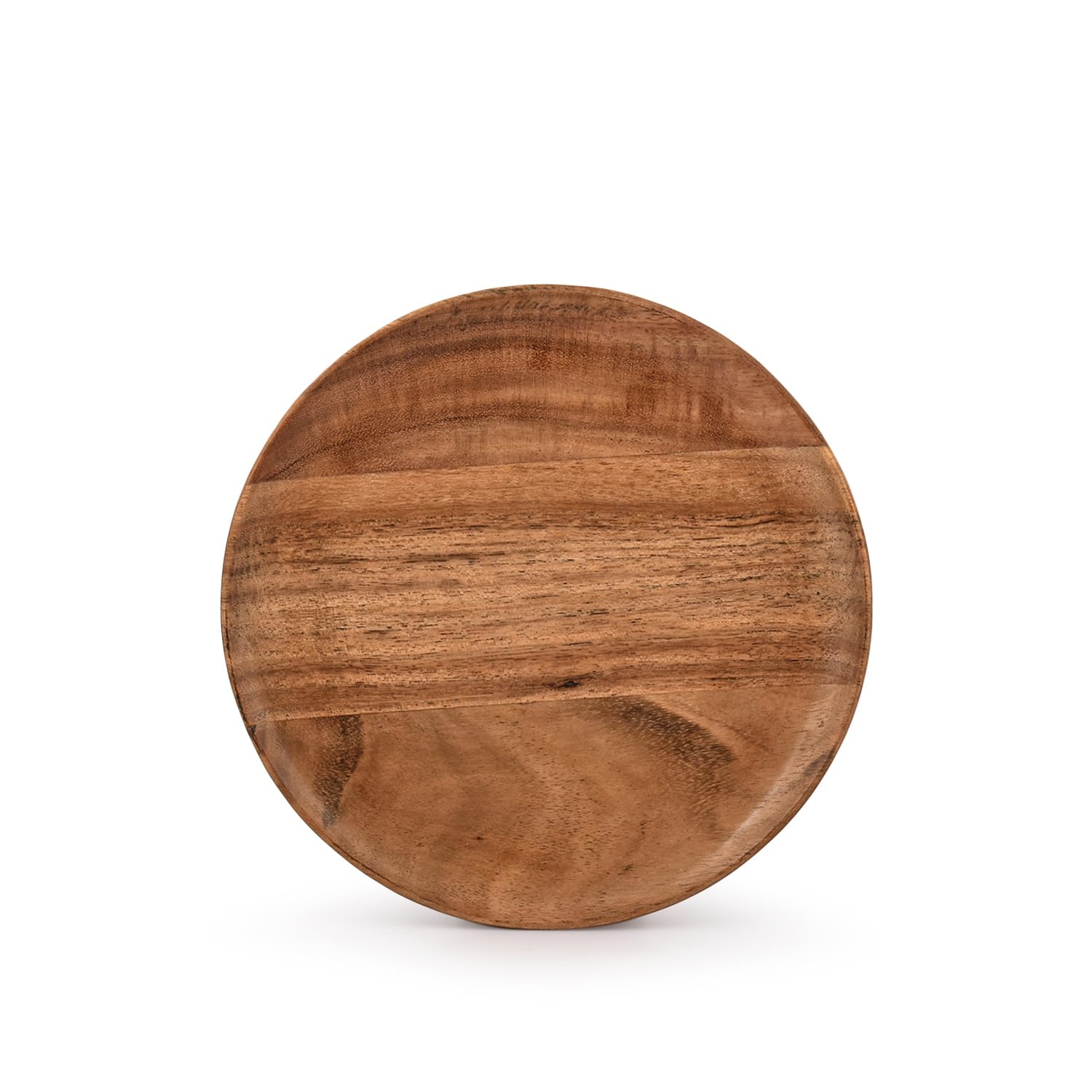 Samhita Acacia Wood Round Wood Plates Set of 4  Easy Cleaning & Lightweight for Dishes Snack  Dessert.(7'' x 7'' x 1'')