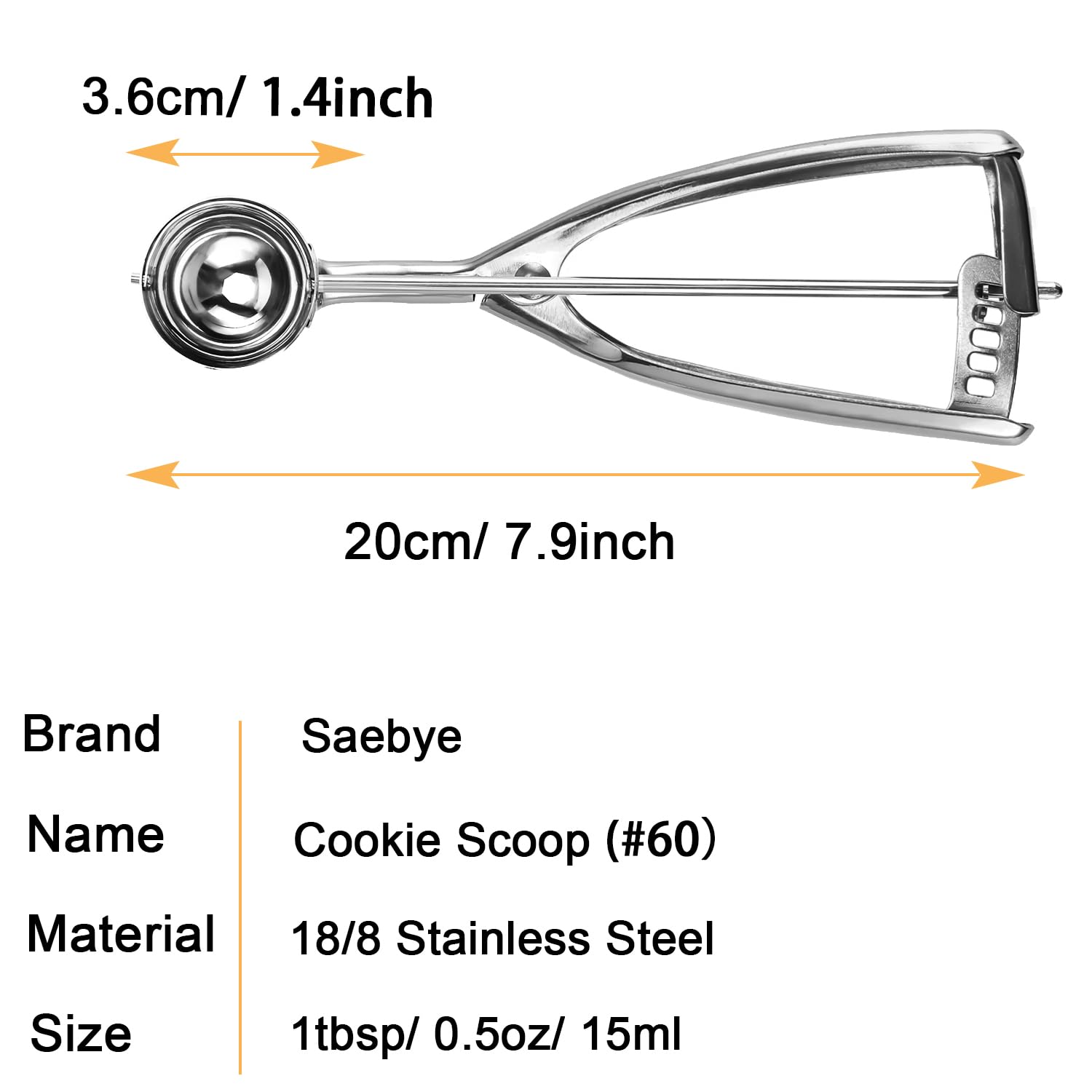 Small Cookie Scoop, 1 Tablespoon/ 15 Ml, 1 13/32 Inches / 36 Mm Ball, 18/8 Stainless Steel, Secondary Polishing