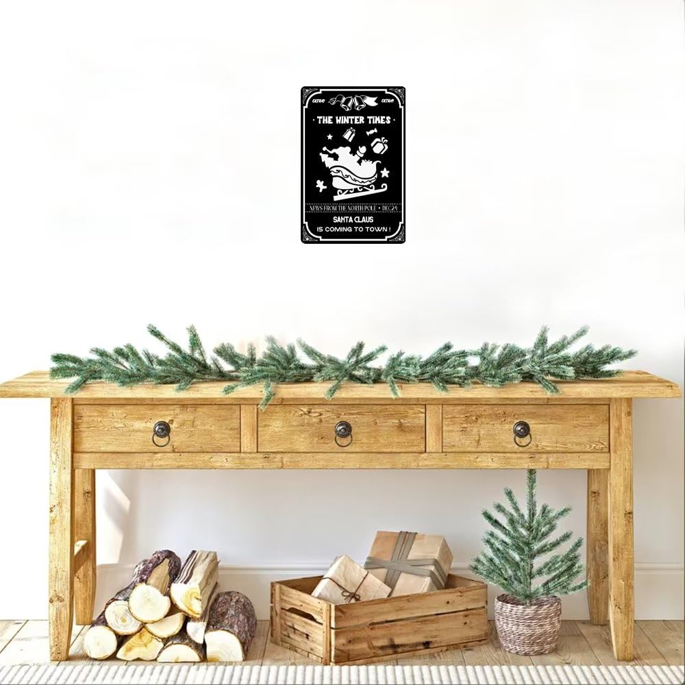 The Winter Times News From The North Pole Dec.24 Santa Claus Is Coming To Town Metal Tin Sign Retro Christmas Wall Decor for Hou