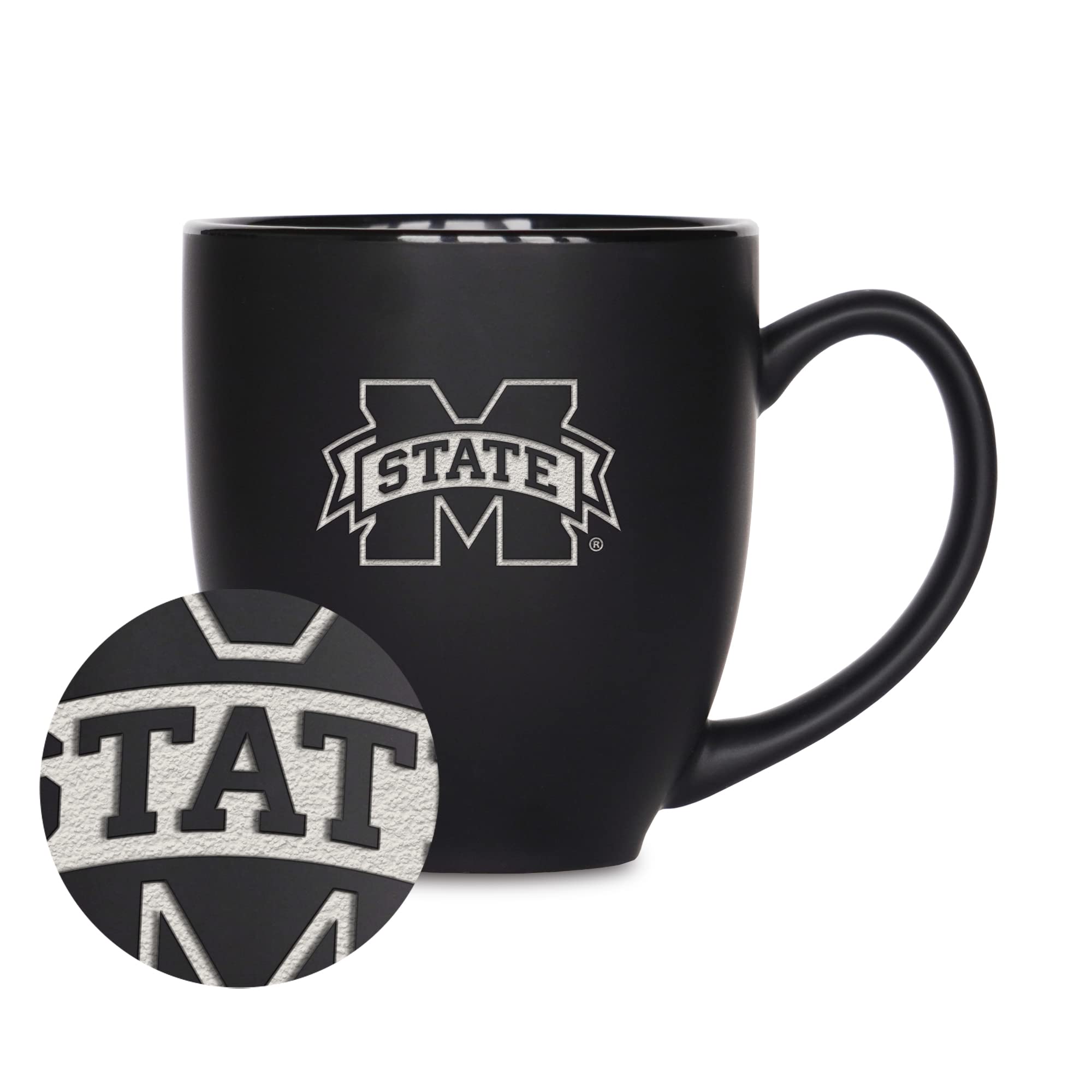 Rico Industries NCAA Mississippi State Bulldogs Main 15oz Laser Engraved Matte Black Ceramic Bistro Mug - For Hot or Cold Drinks