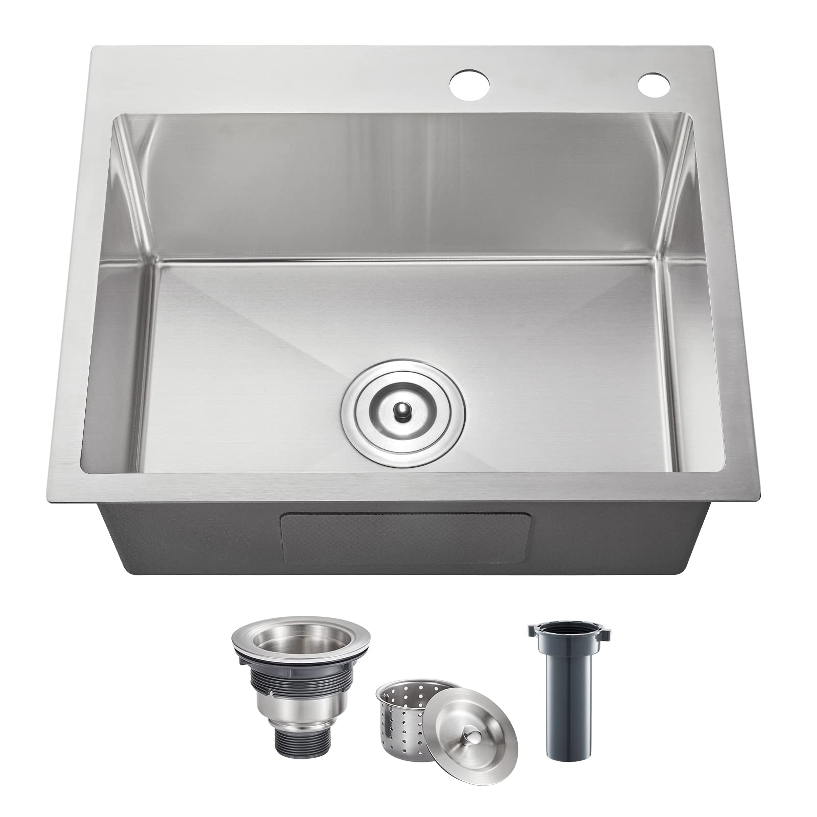 Popfly 21.7    Kitchen Sink, 21.7 X 17.7 Inch Drop In 304 Stainless Steel Single Bowl Sink 2-Hole, Topmount Handmade Small Prep