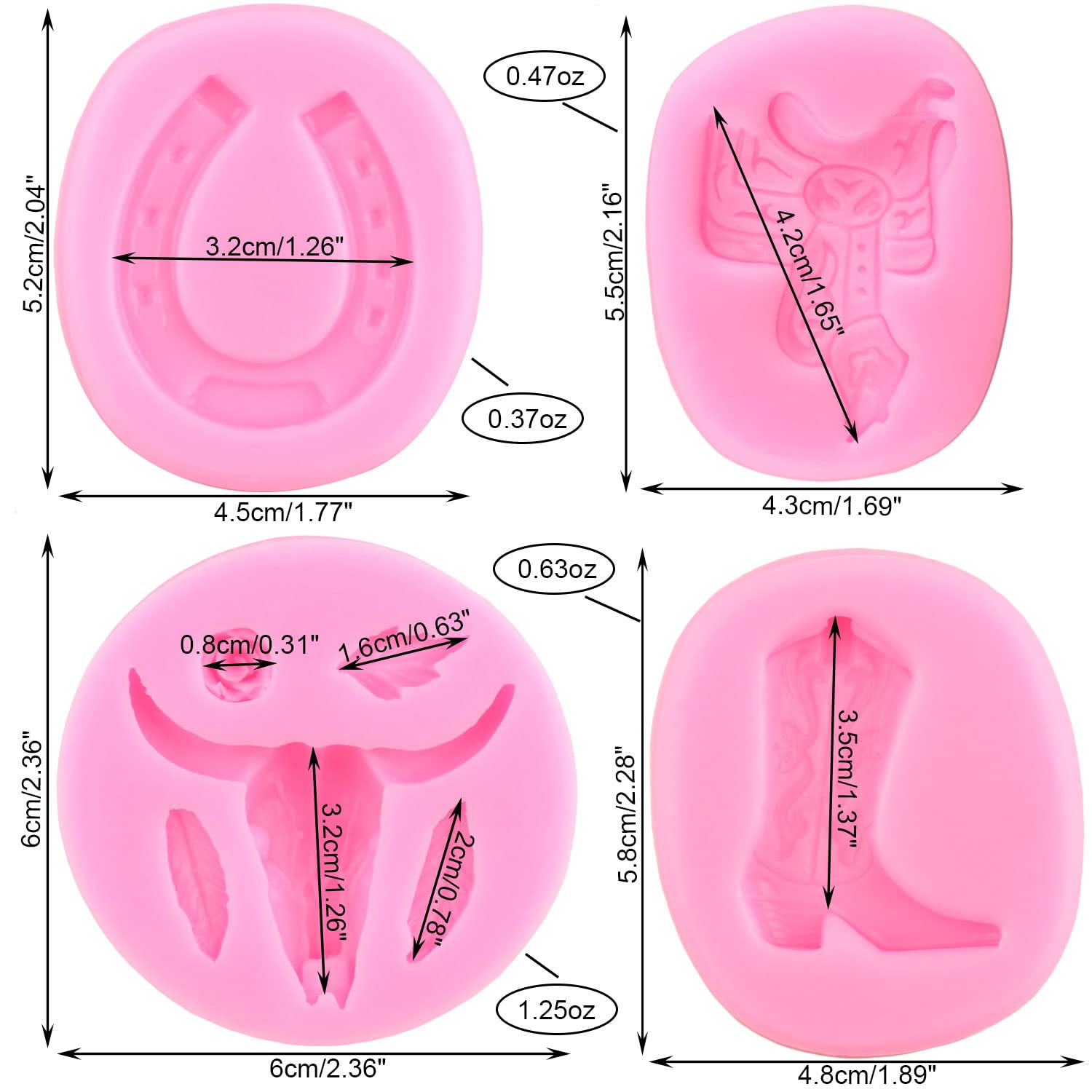 Mujiang Bull Head Silicone Molds Horse Saddle Horseshoe Hoof Horseshoe Boot Fondant Molds For Cake Decorating Candy Chocolate Gu