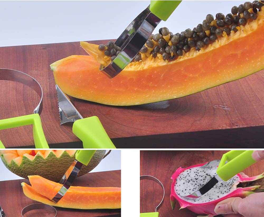 Melon Baller Scoop Set,Watermelon Scooper,4 In 1 Stainless Steel Fruit Carving Tools Set,Watermelon Slicer Ice Cream Baller,Frui